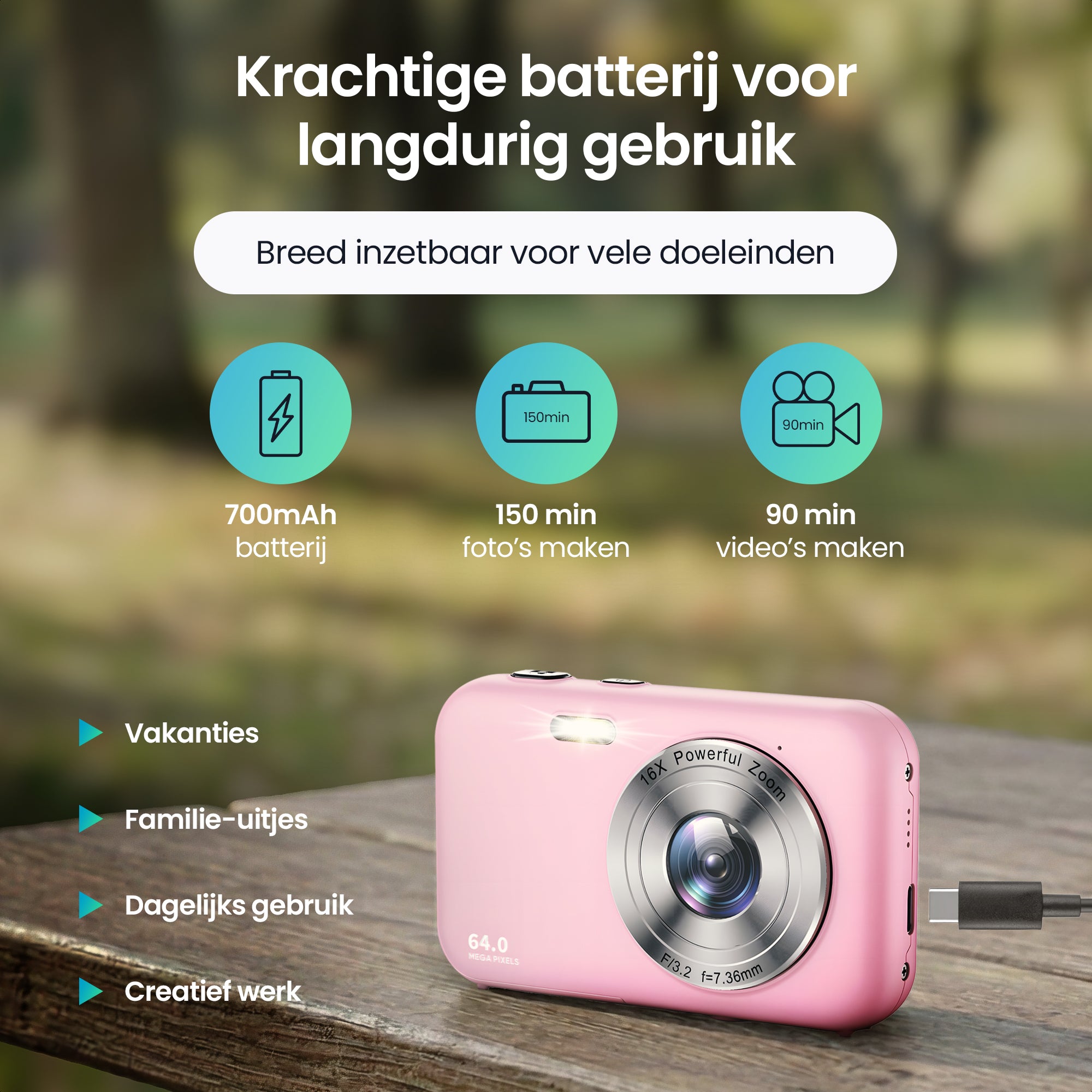 Siltcon® Digital Camera - Full HD - 64 MP - Pink