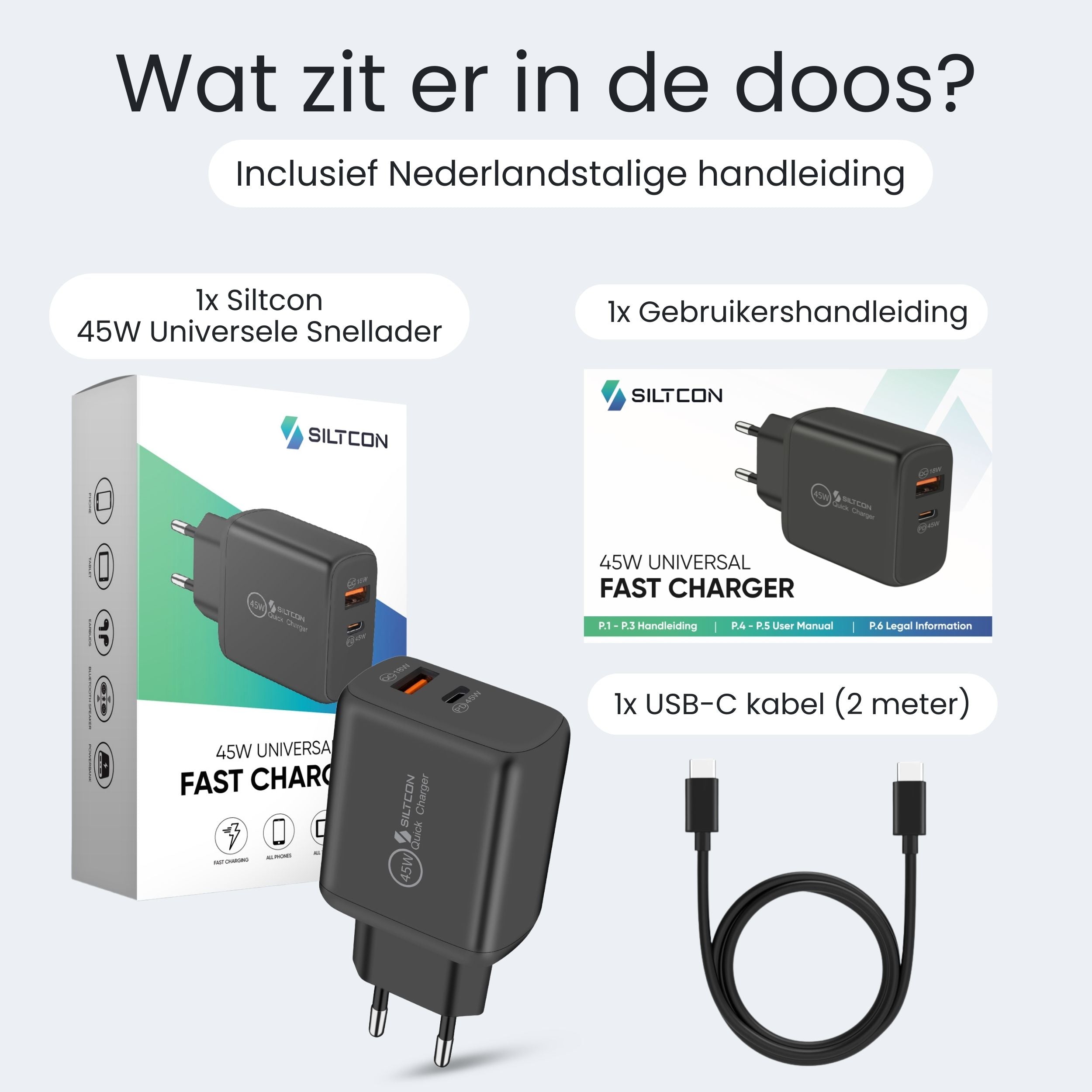 Siltcon 45W USB-C Snellader – Supersnel & Universeel Opladen