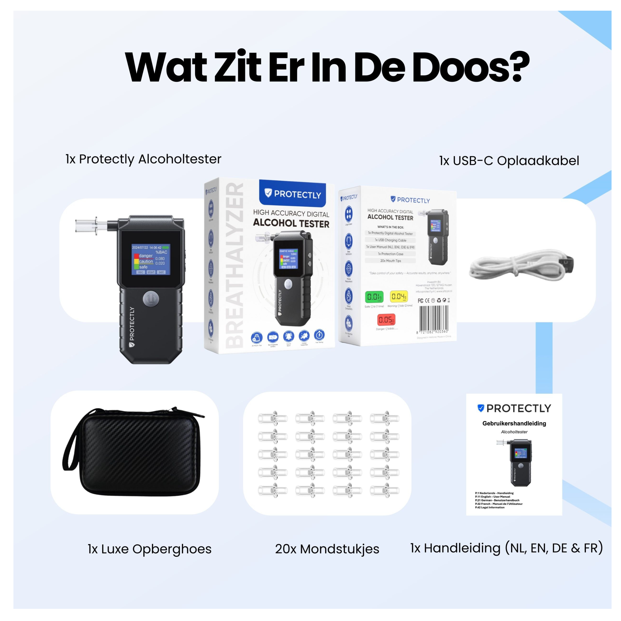 Protectly Alcoholtester Digitaal – 20 mondstukjes - Siltcon