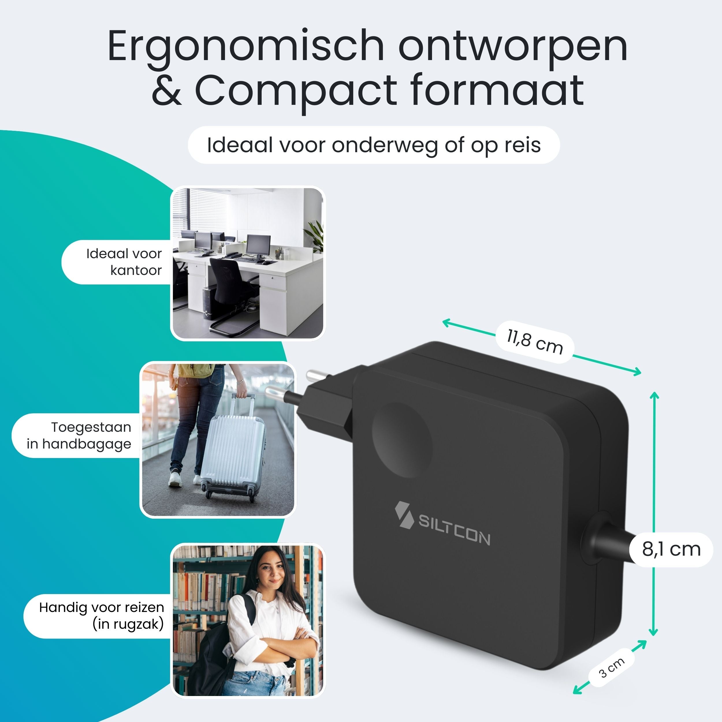 Siltcon 100W USB C Adapter – Snellader voor Laptop & Smartphone