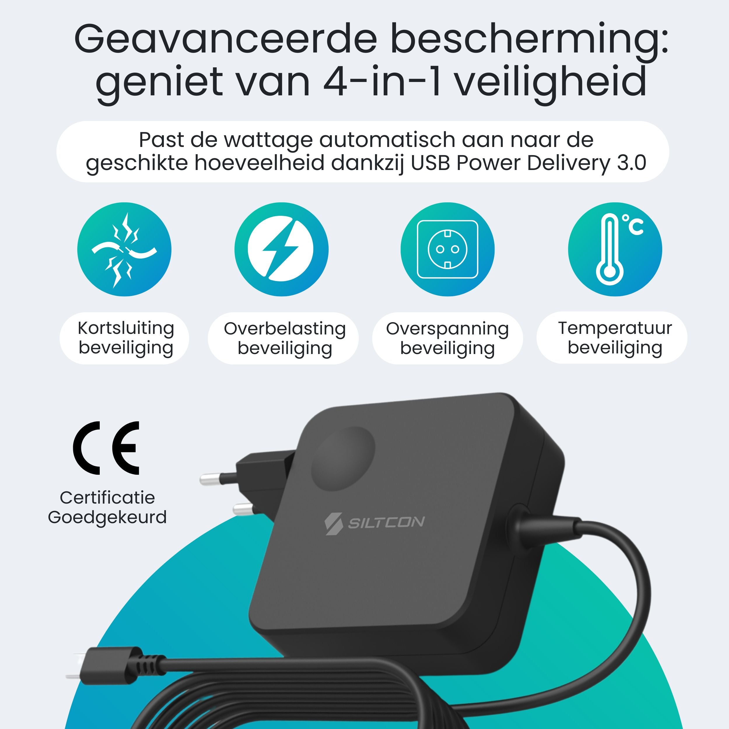 Siltcon 100W USB C Adapter – Snellader voor Laptop & Smartphone