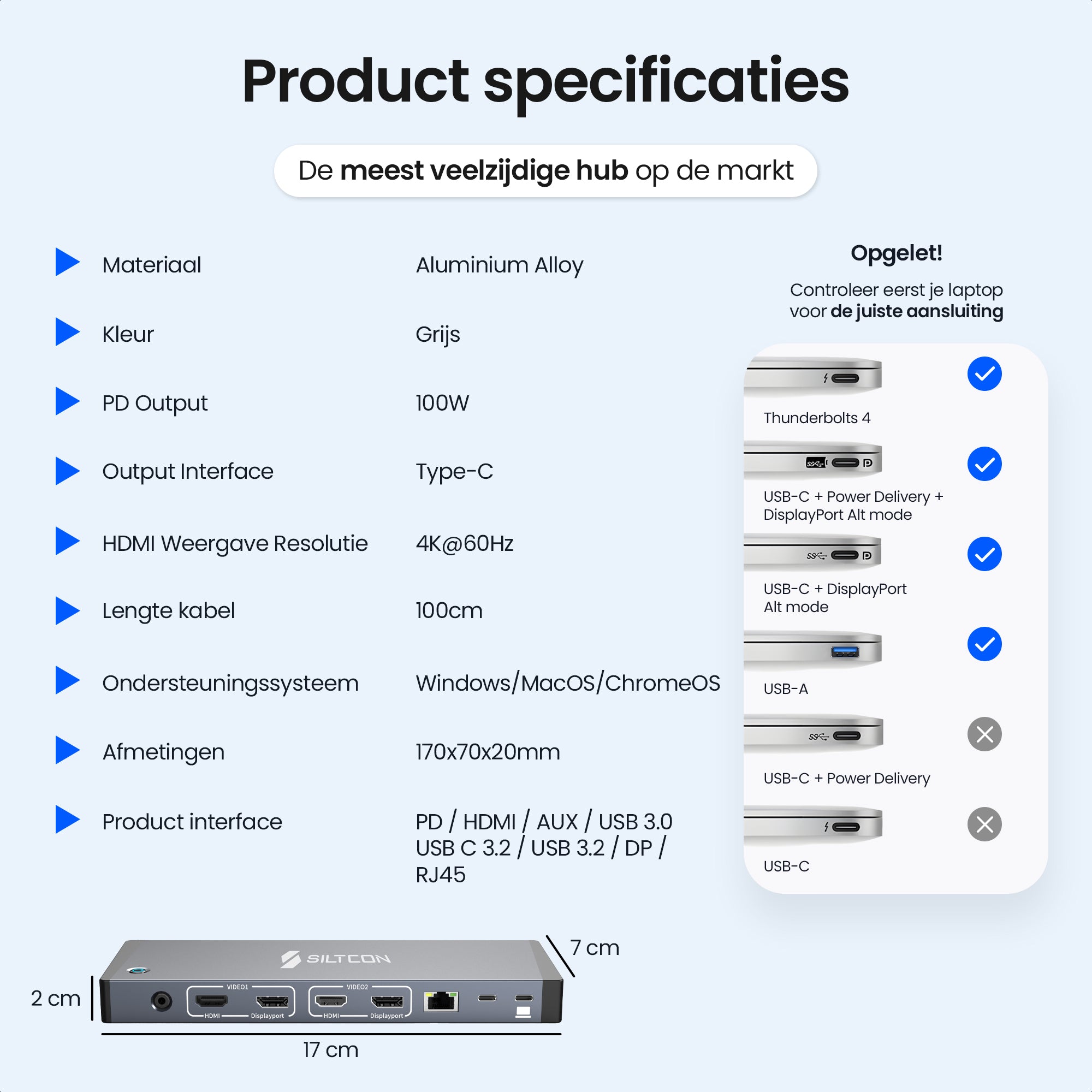 Siltcon – 17-in-1 & Dual 4K – Docking Station met USB-C & 100W Power Delivery