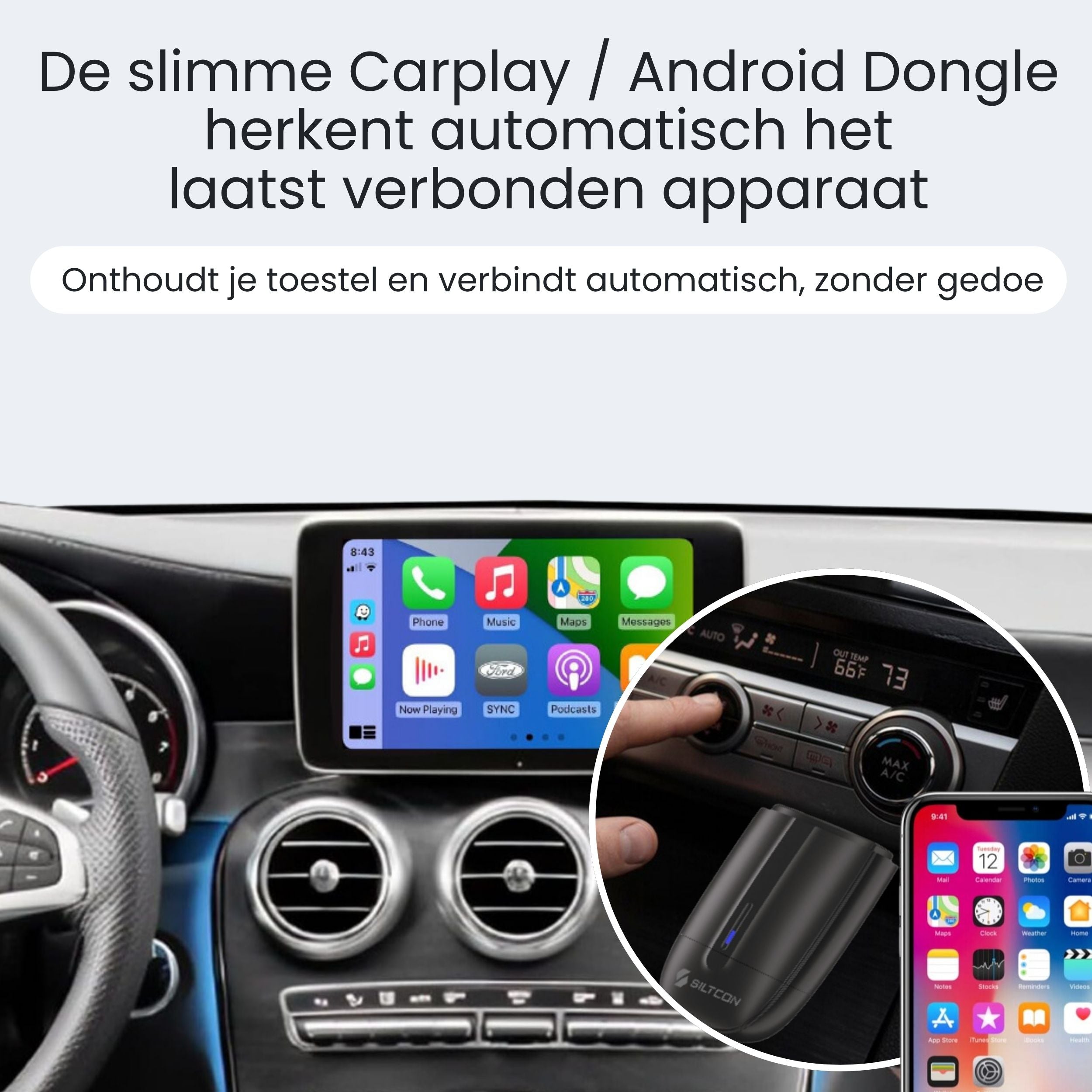 Siltcon® CarPlay Dongle – Draadloos CarPlay & Android Auto