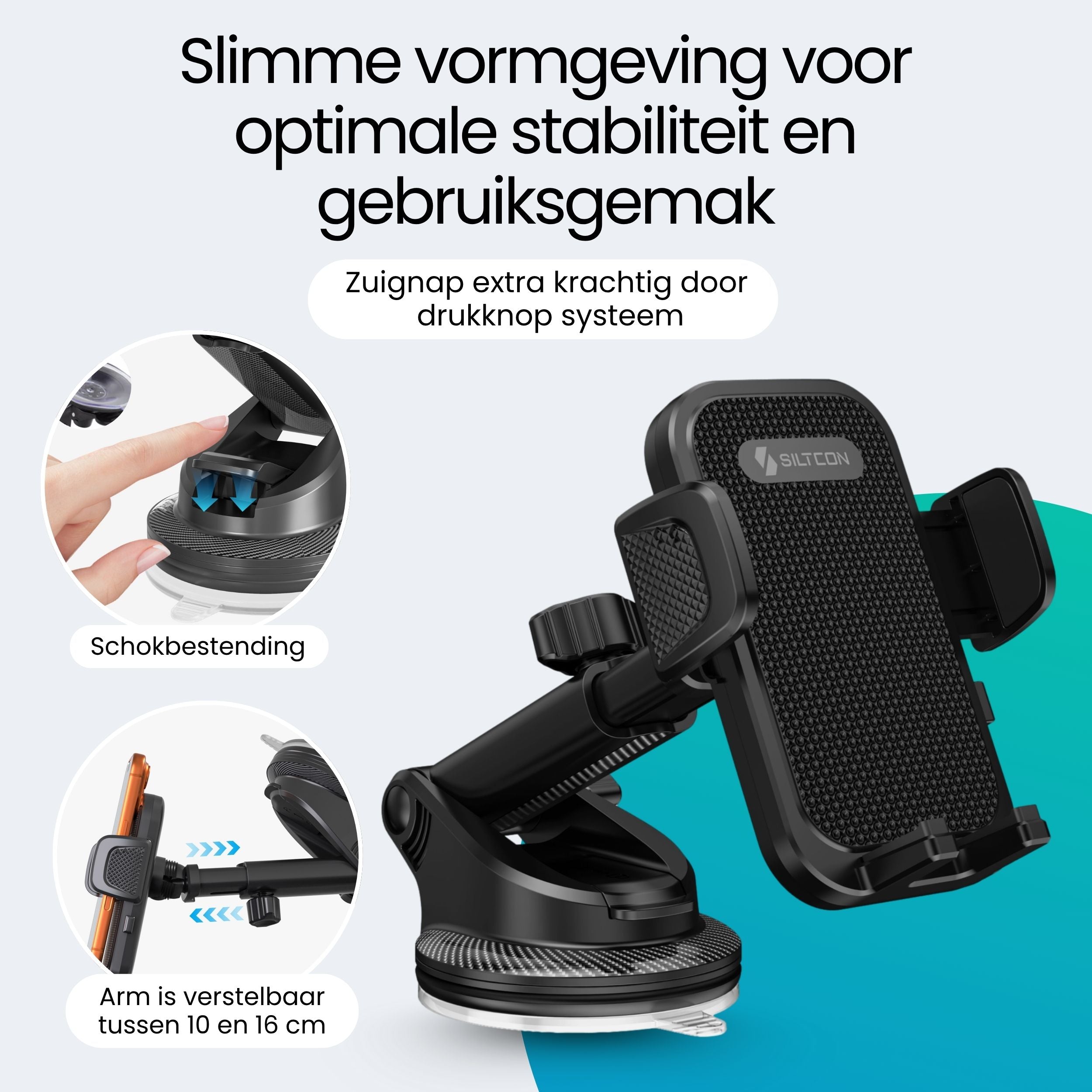 Siltcon Universele Telefoonhouder Auto – Zuignap Bevestiging & 360° Draaibaar