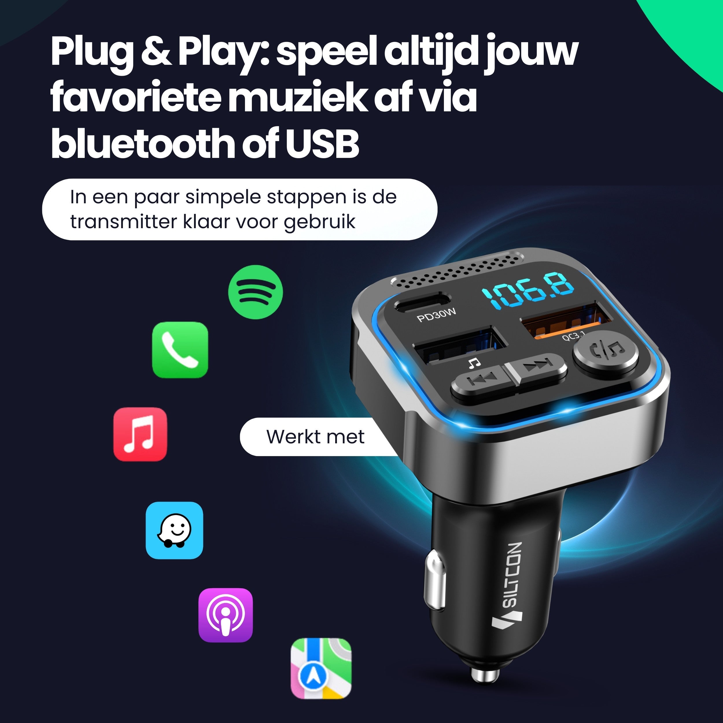 Siltcon Bluetooth FM Transmitter Auto - Siltcon