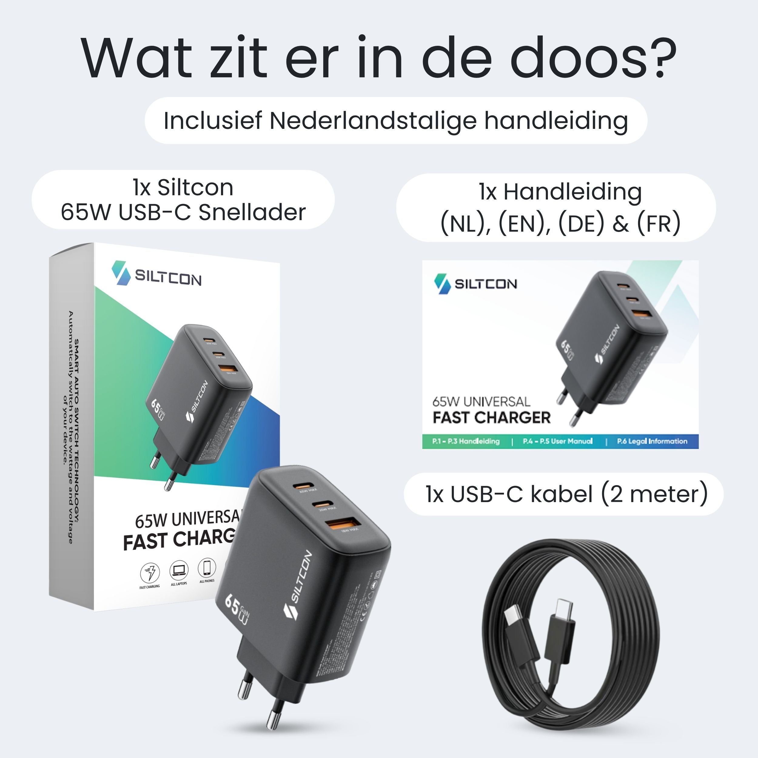 Siltcon 65W USB-C Adapter – Snellader voor Laptop & iPhone