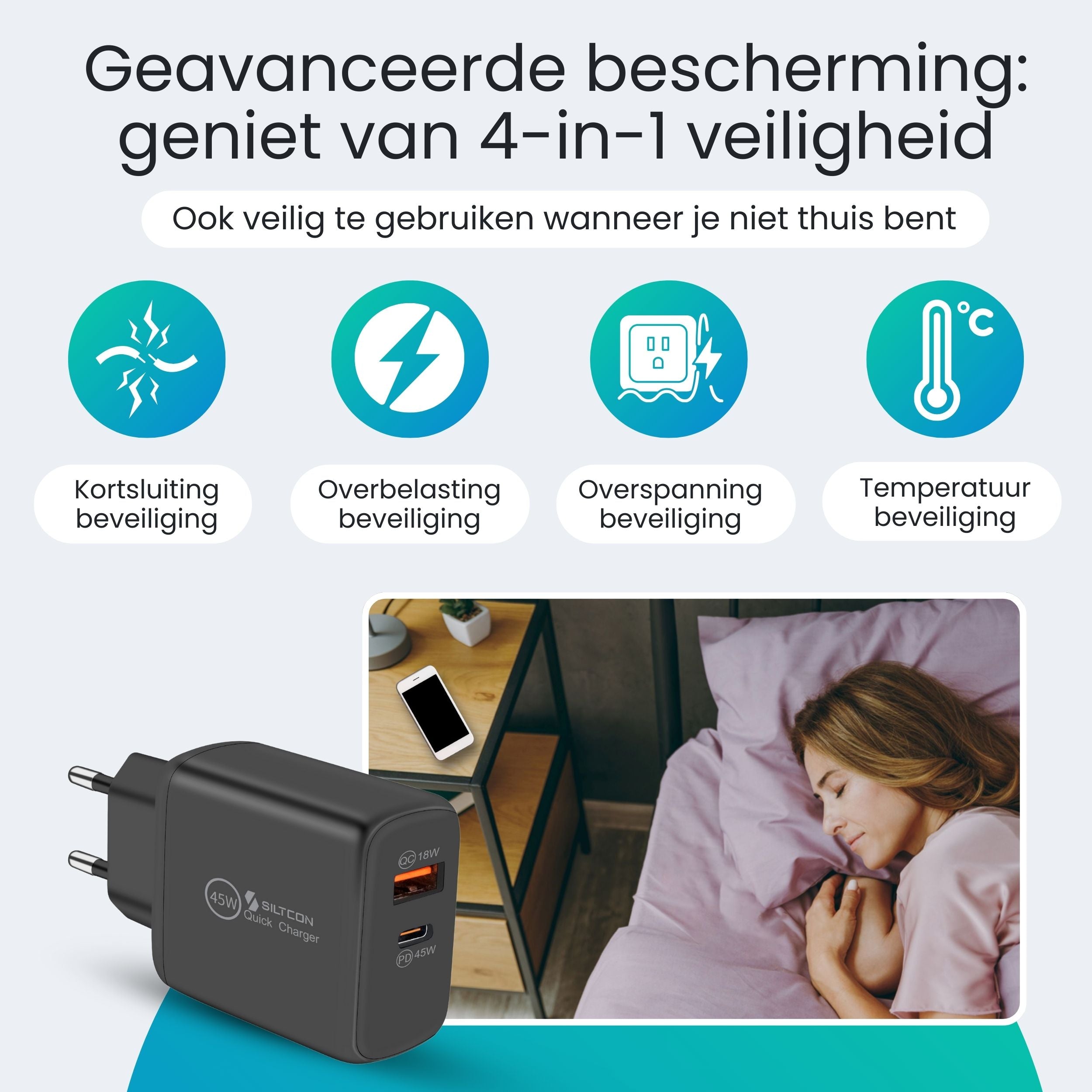 Siltcon 45W USB-C Snellader – Supersnel & Universeel Opladen
