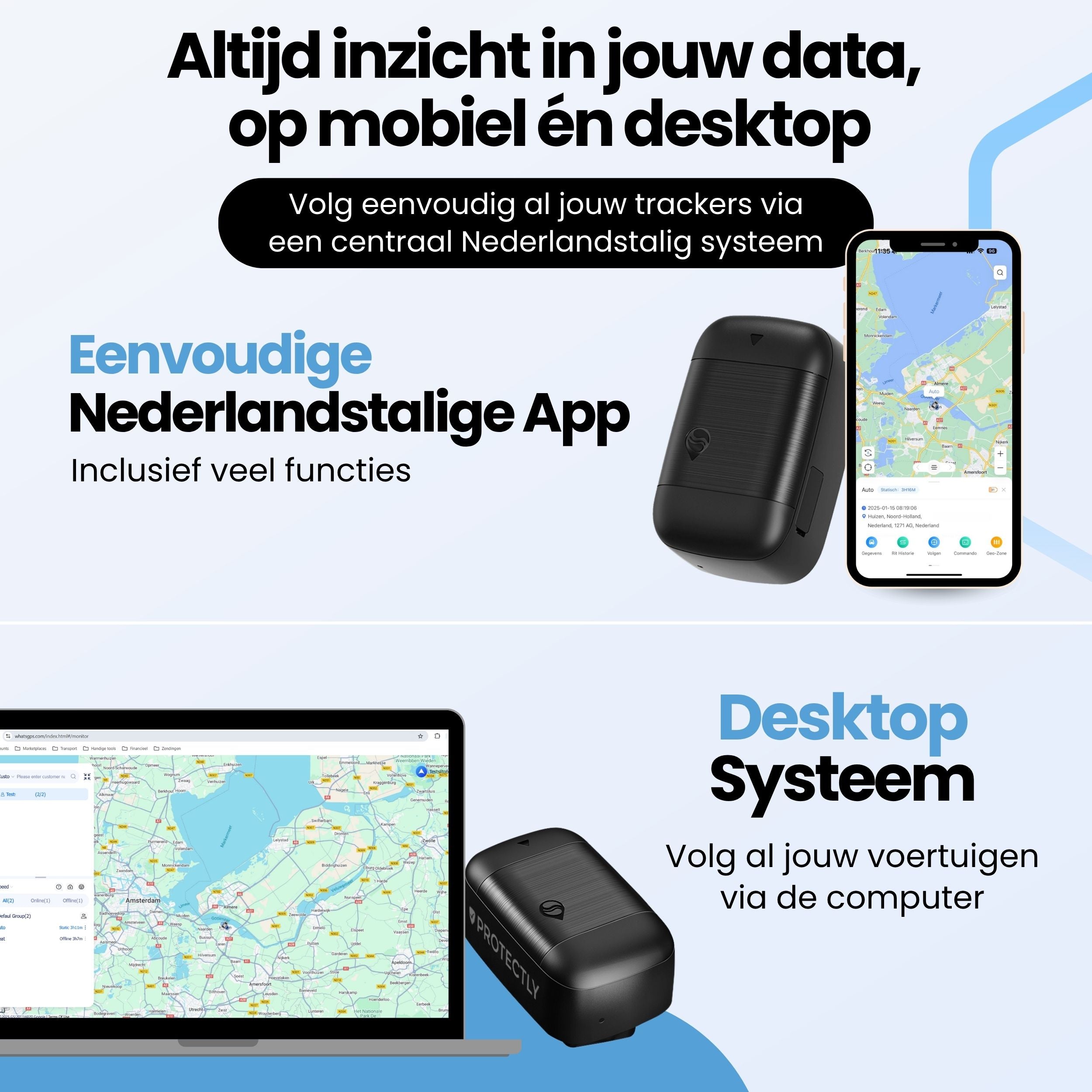 Protectly OBD GPS Tracker – Zonder Abonnement – 4G Tracking Auto