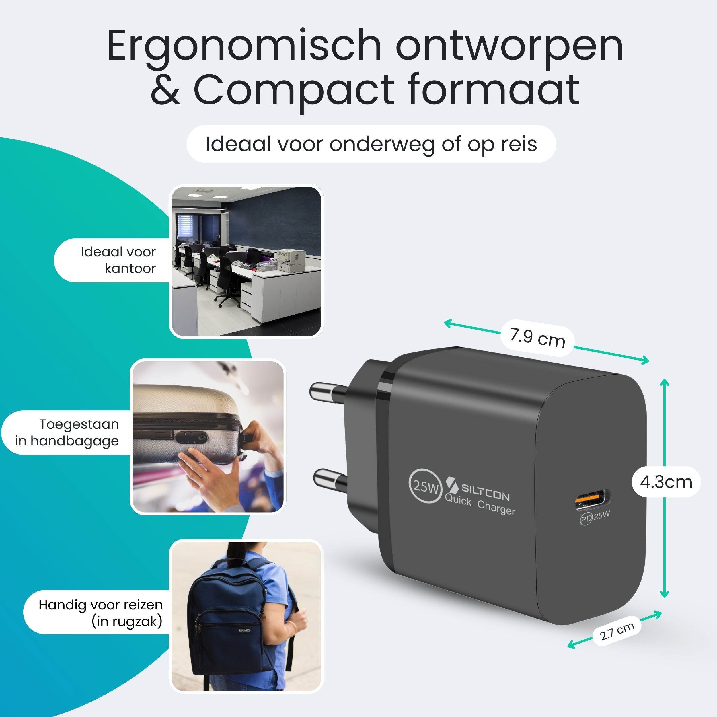 Siltcon 25W USB-C Snellader – Compact & Supersnel Opladen