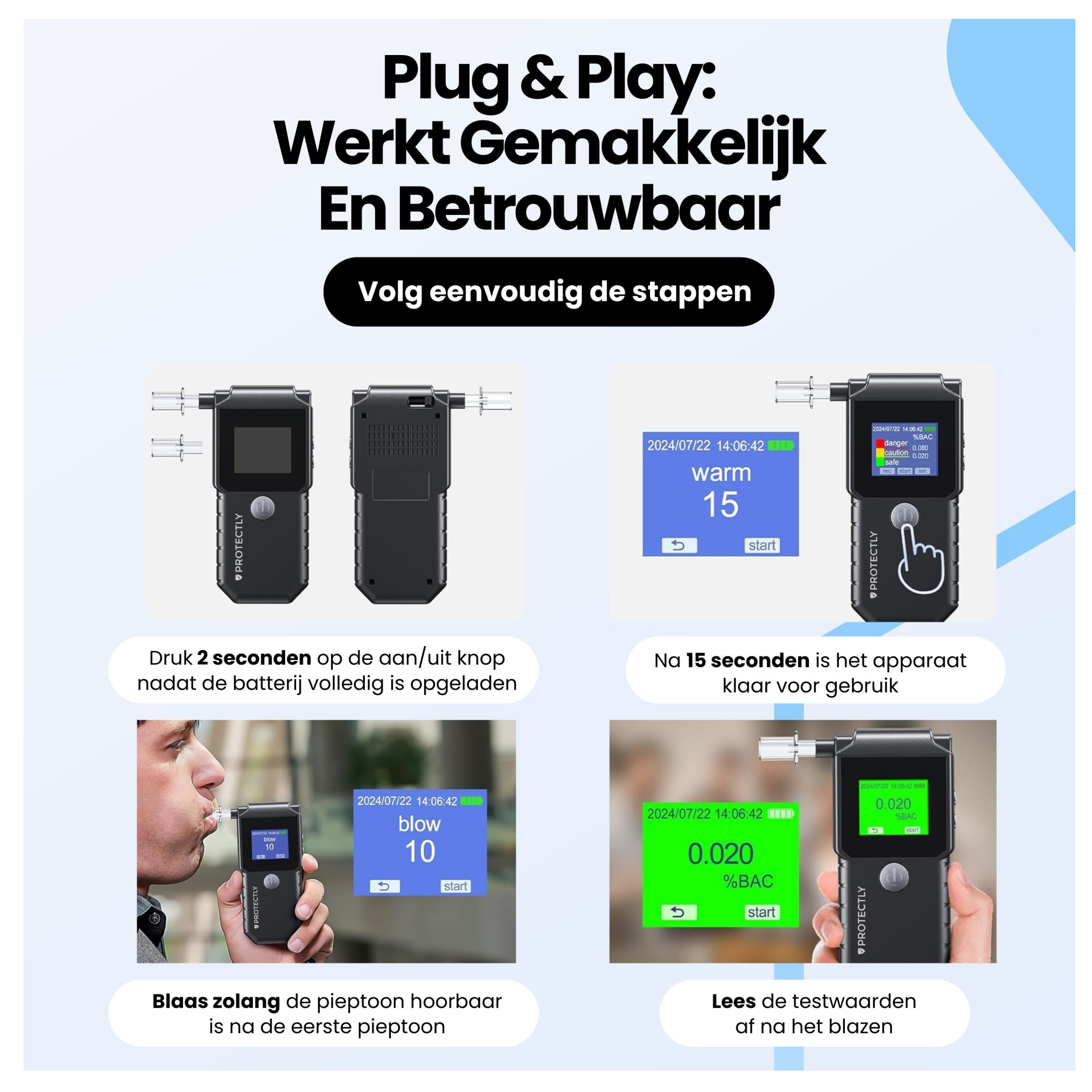 Protectly Alcoholtester Digitaal – 20 mondstukjes - Siltcon