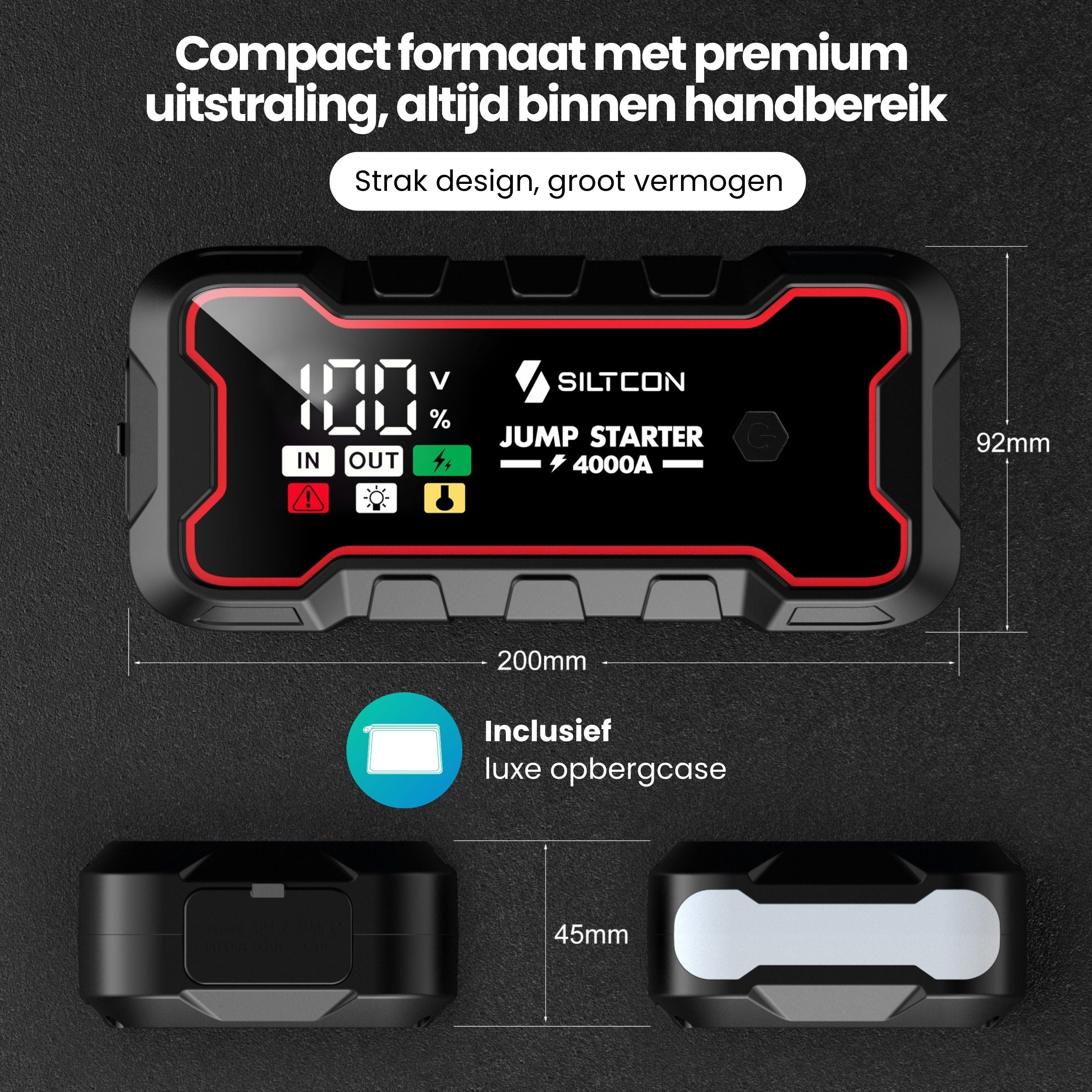 Siltcon Jumpstarter Voor Auto 4000A – Accu Starter & Powerbank 24000mAh - Siltcon