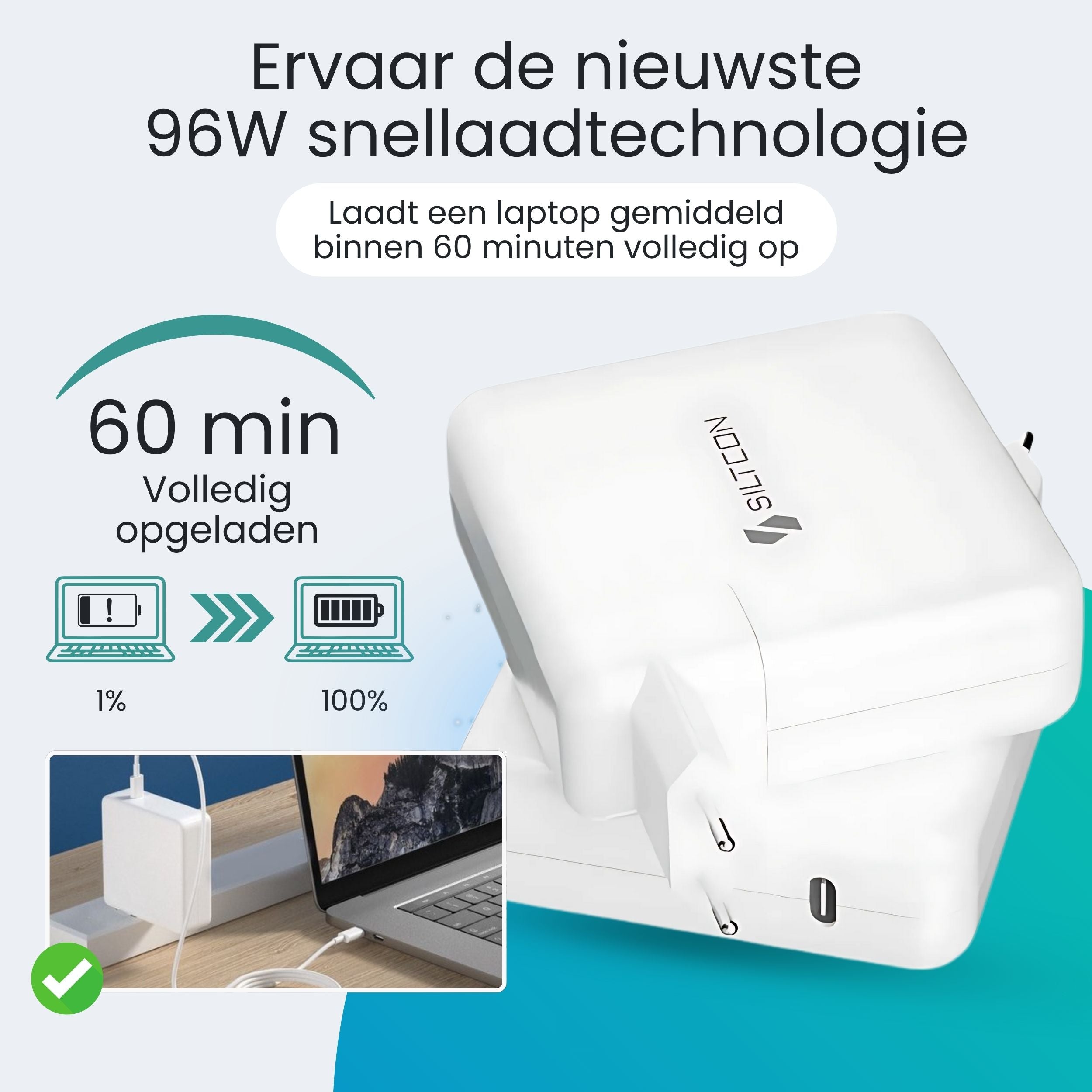 Siltcon USB-C Adapter 96W – Snellader MacBook, iPhone & Laptop