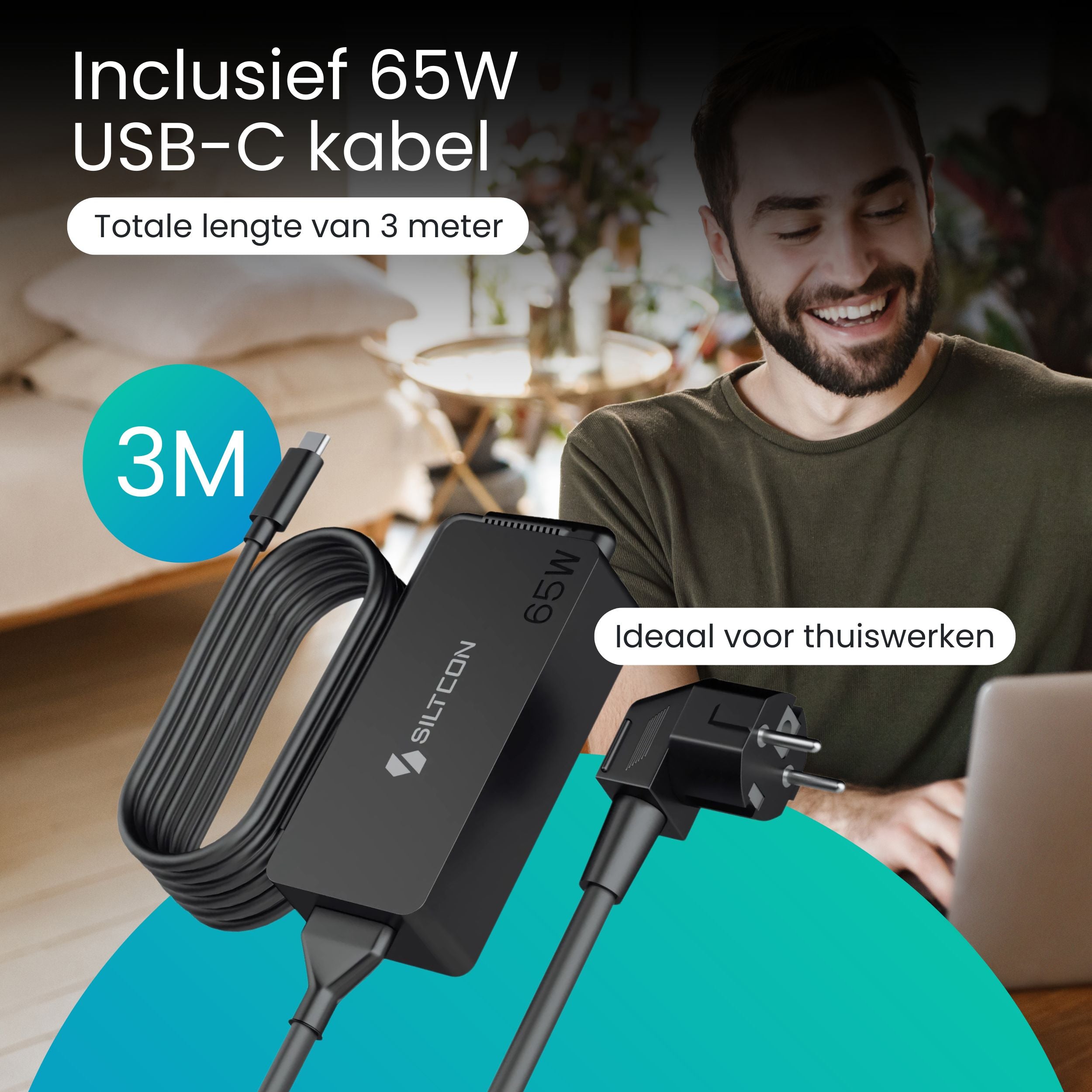 Siltcon 65W USB-C Adapter – Snelladen zonder gewicht – Universeel voor al je apparaten