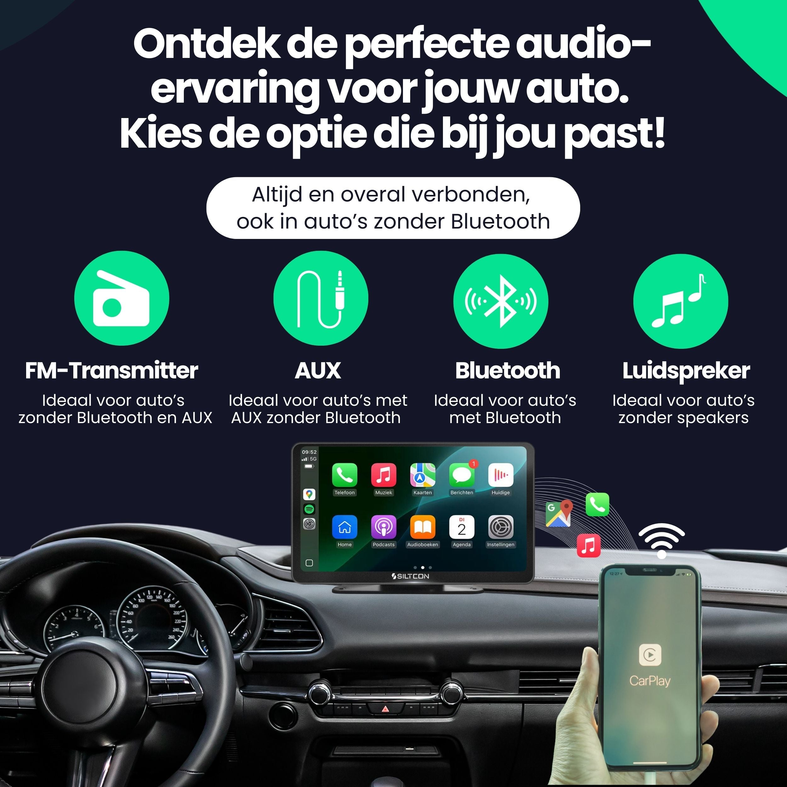 Siltcon CarPlay Scherm 7 Inch – Geschikt voor Apple & Android – Draadloos gebruik