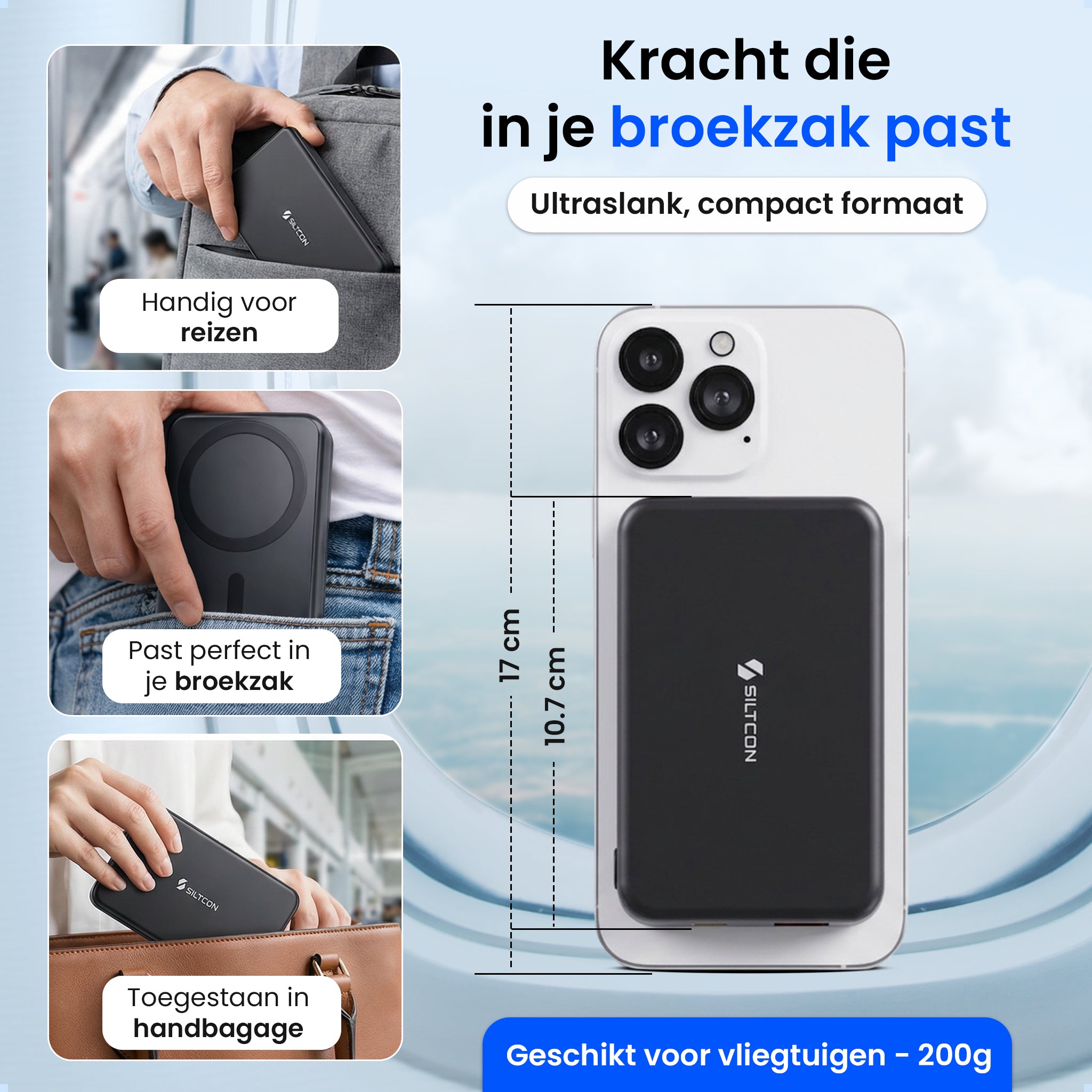 Siltcon® Draadloze Powerbank 10000 mAh