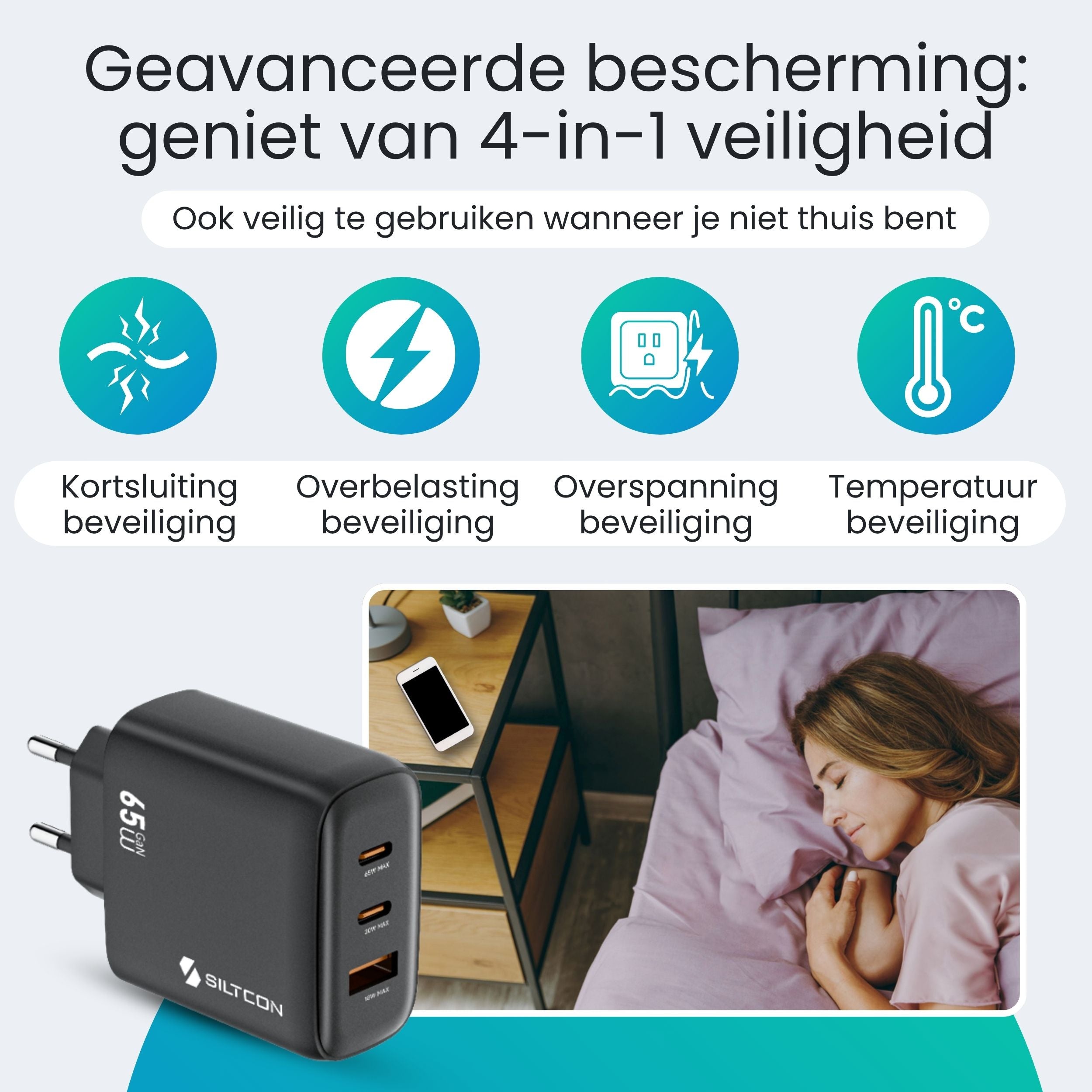 Siltcon 65W USB-C Adapter – Snellader voor Laptop & iPhone