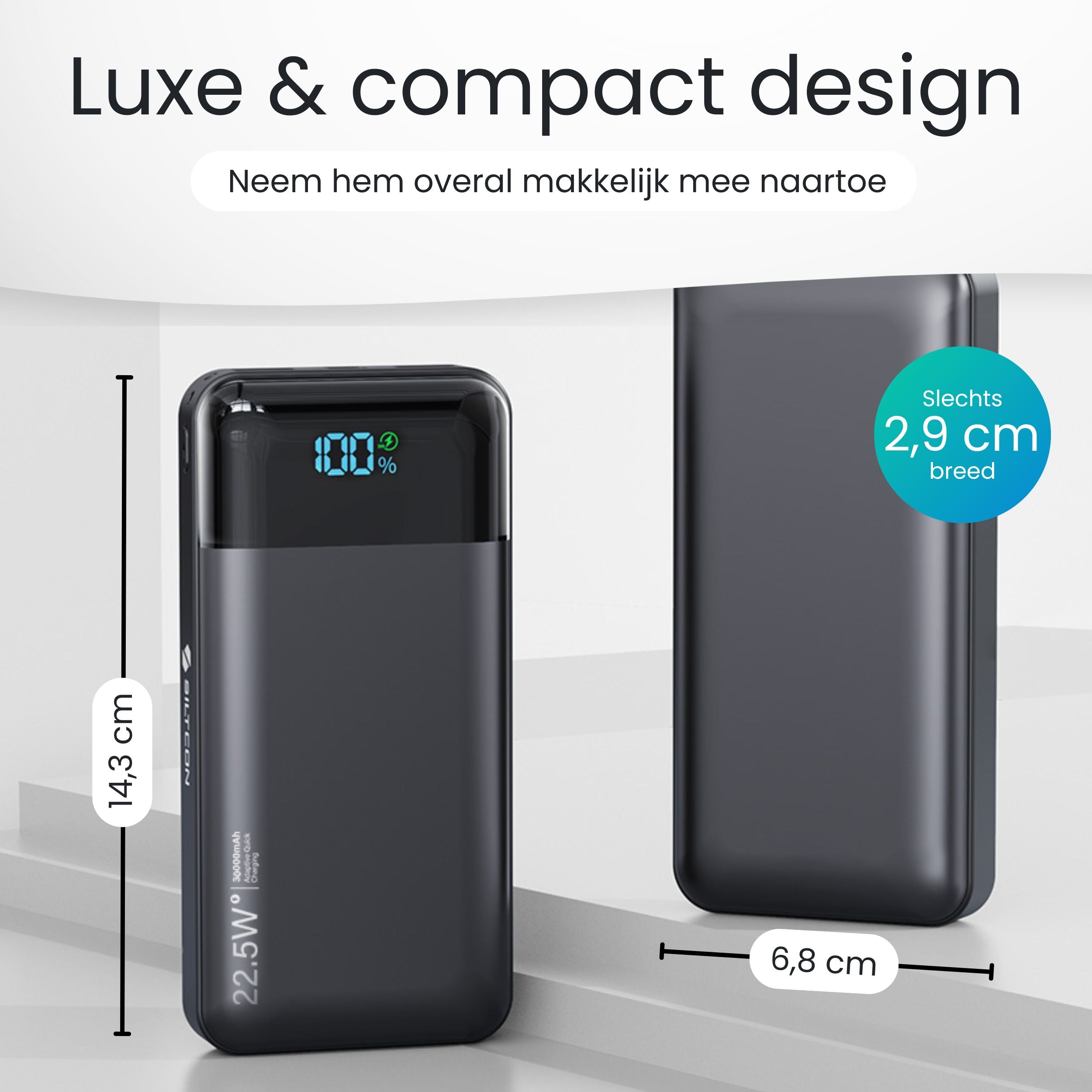 Siltcon Powerbank 30000 mAh – Snelladen & LED Display