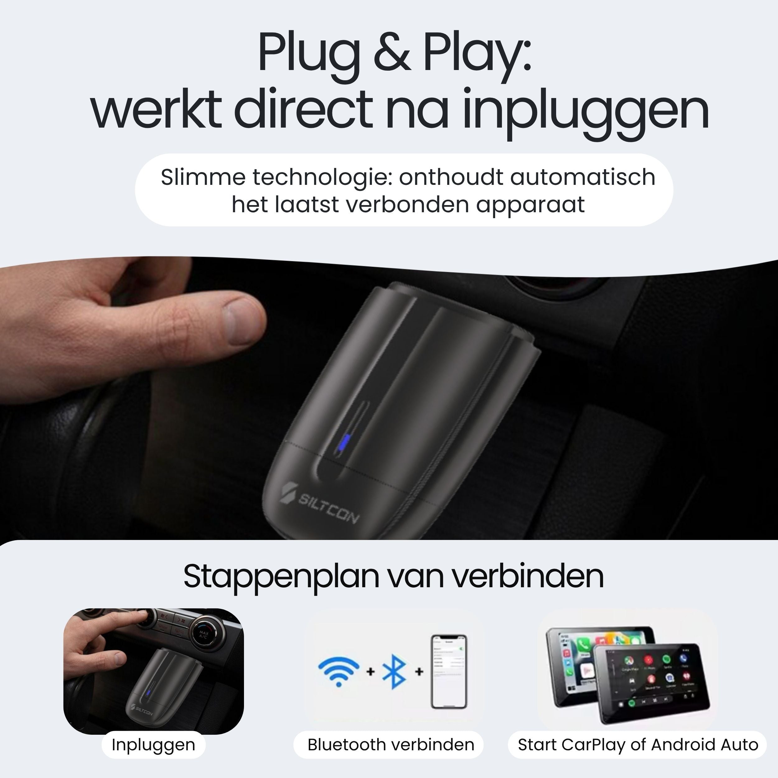 Siltcon® CarPlay Dongle – Draadloos CarPlay & Android Auto