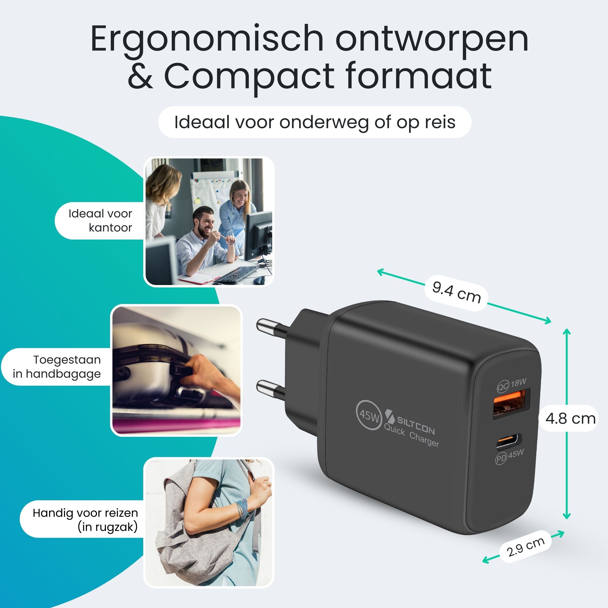 Siltcon 45W USB-C Snellader – Supersnel & Universeel Opladen