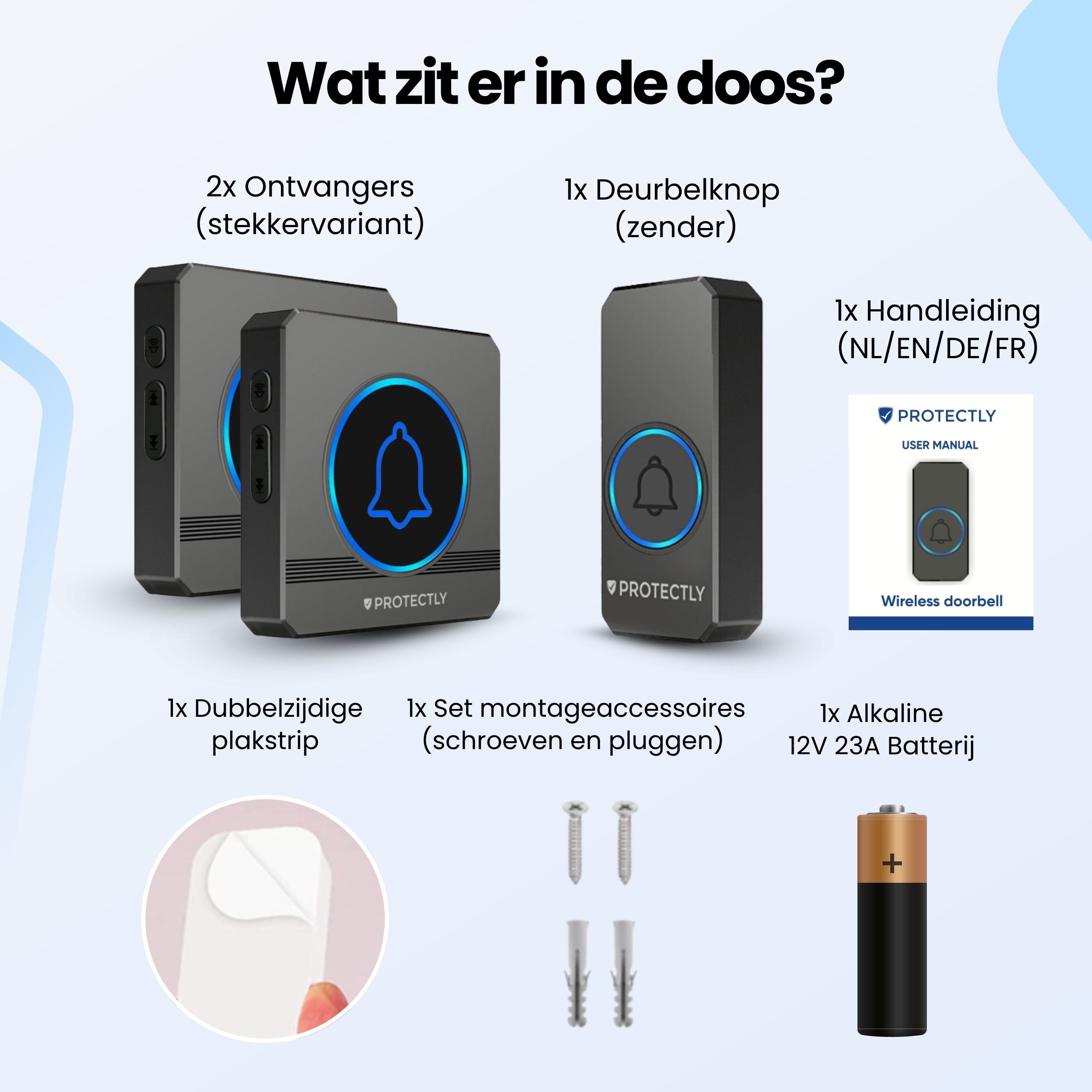 Protectly Draadloze Deurbel met 2 Ontvangers & LED-indicatie