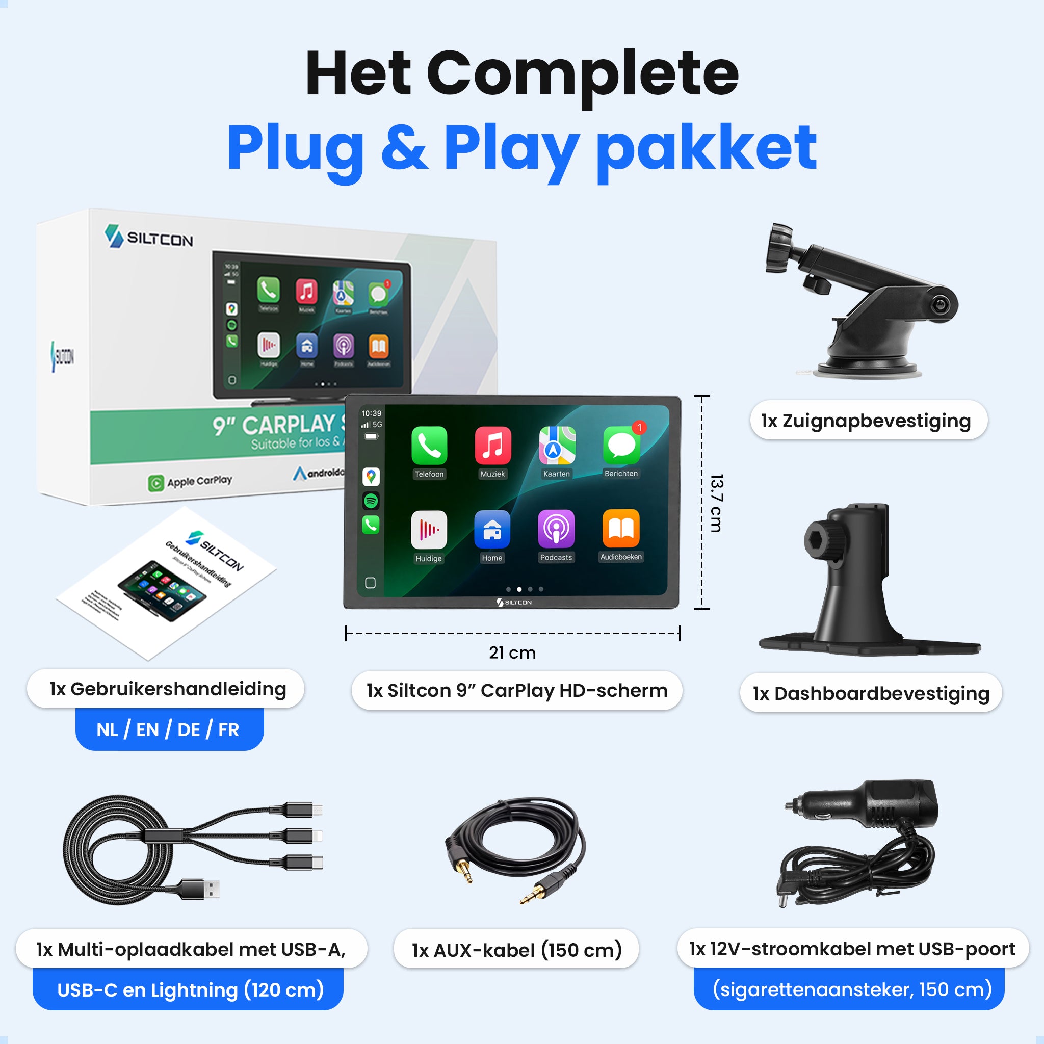 Siltcon® Geschikt voor Carplay Scherm 9 Inch