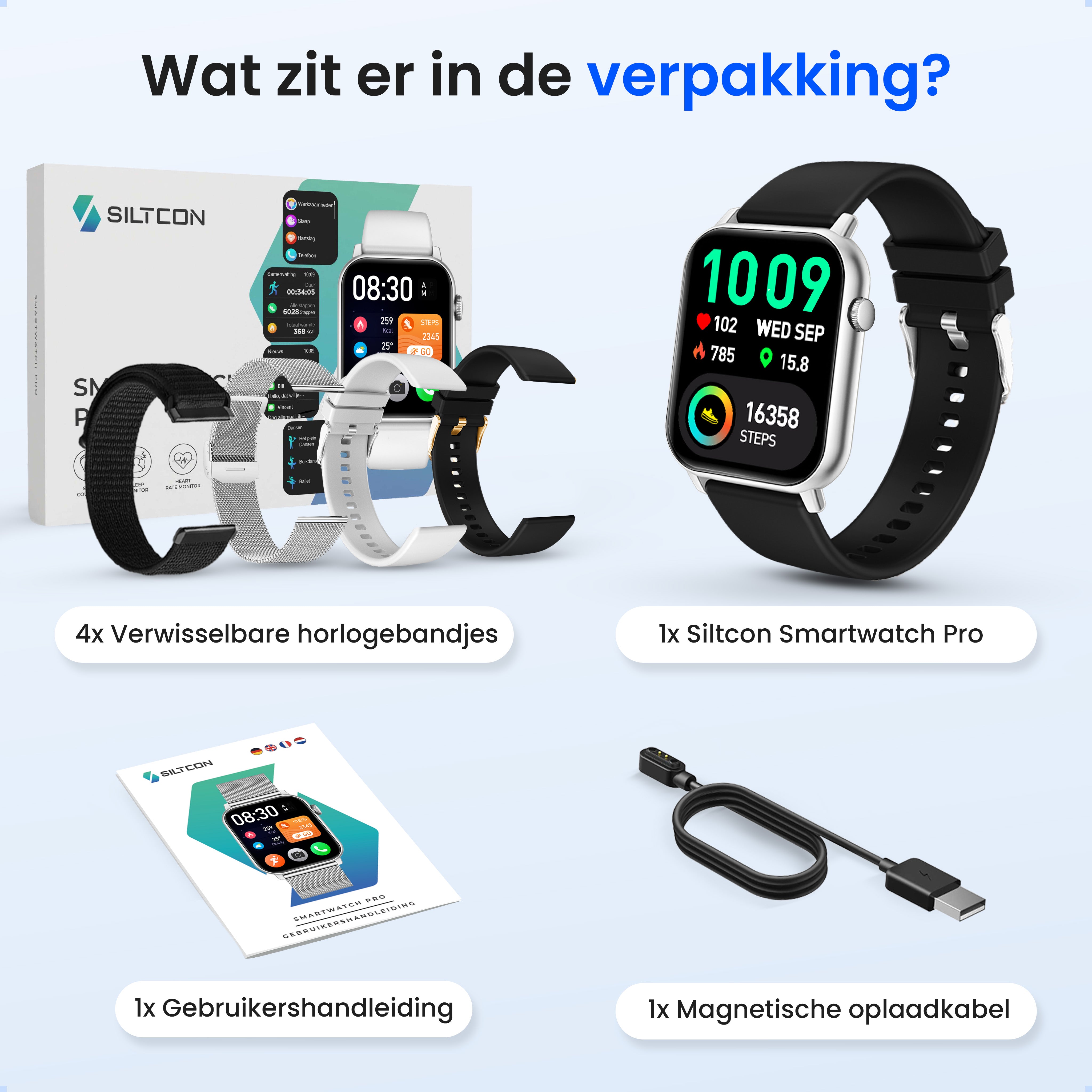 Siltcon Smartwatch Heren & Dames Pro - Zilver