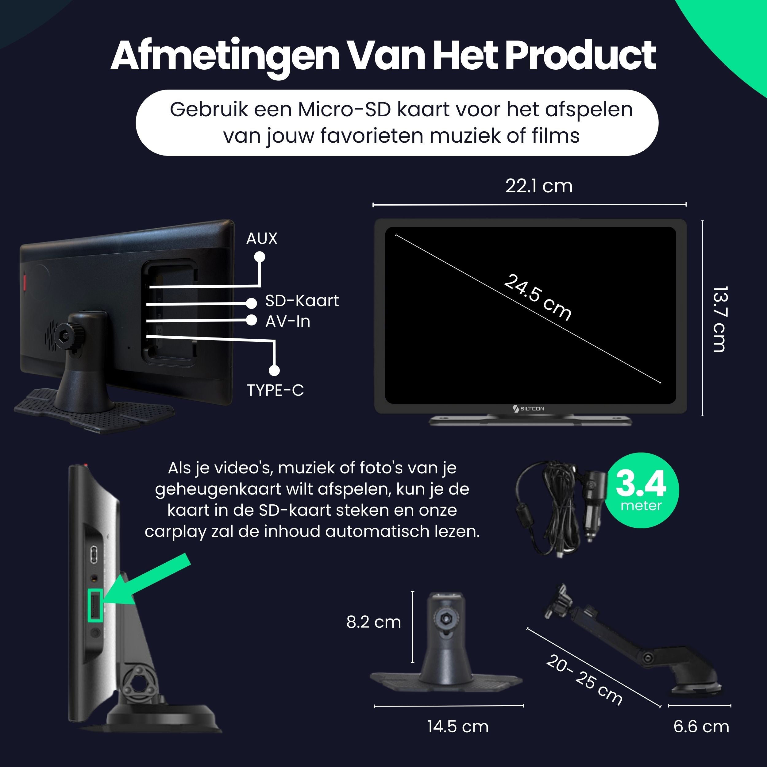 Siltcon 9” Carplay Scherm / Android Auto