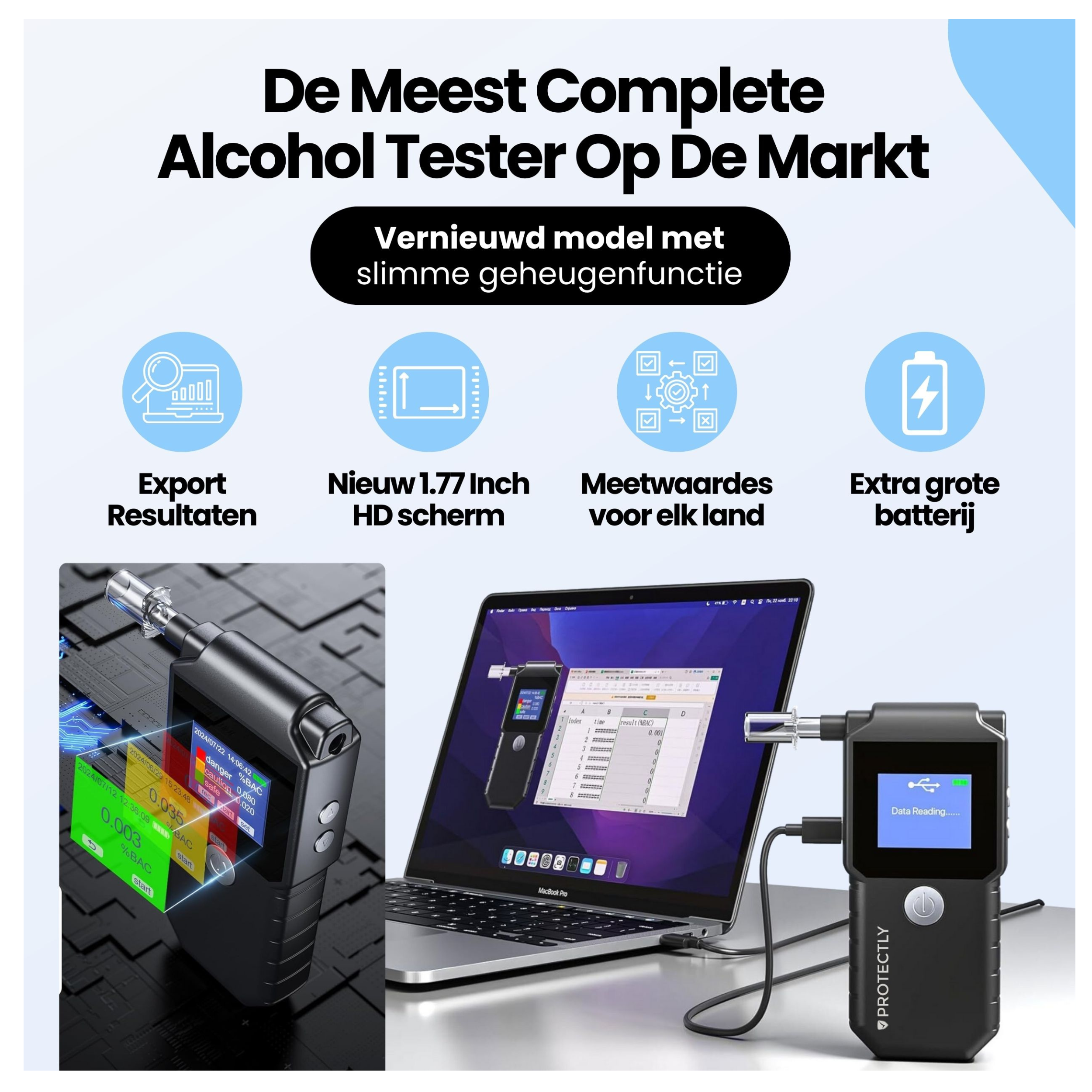 Protectly Alcoholtester Digitaal – 20 mondstukjes - Siltcon