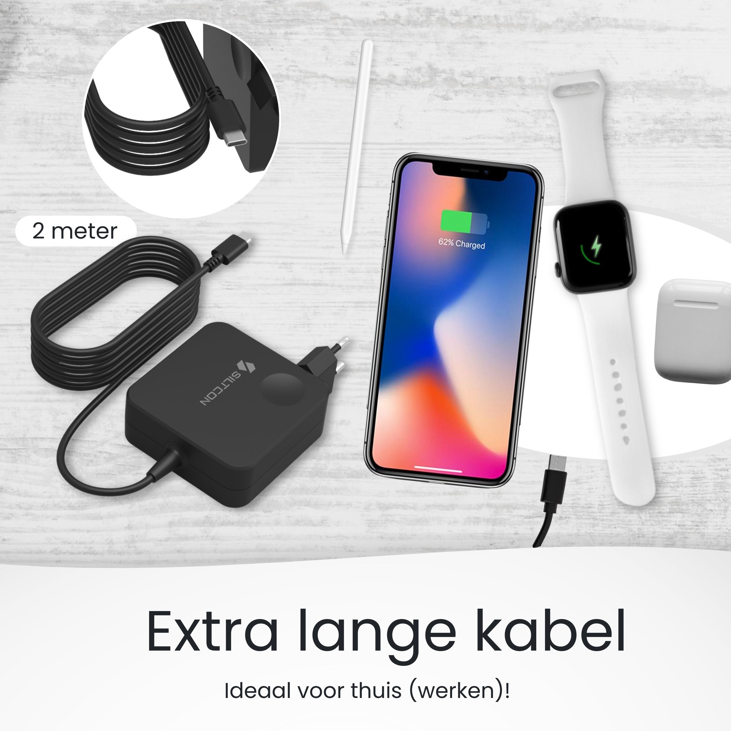 Siltcon 100W USB C Adapter – Snellader voor Laptop & Smartphone