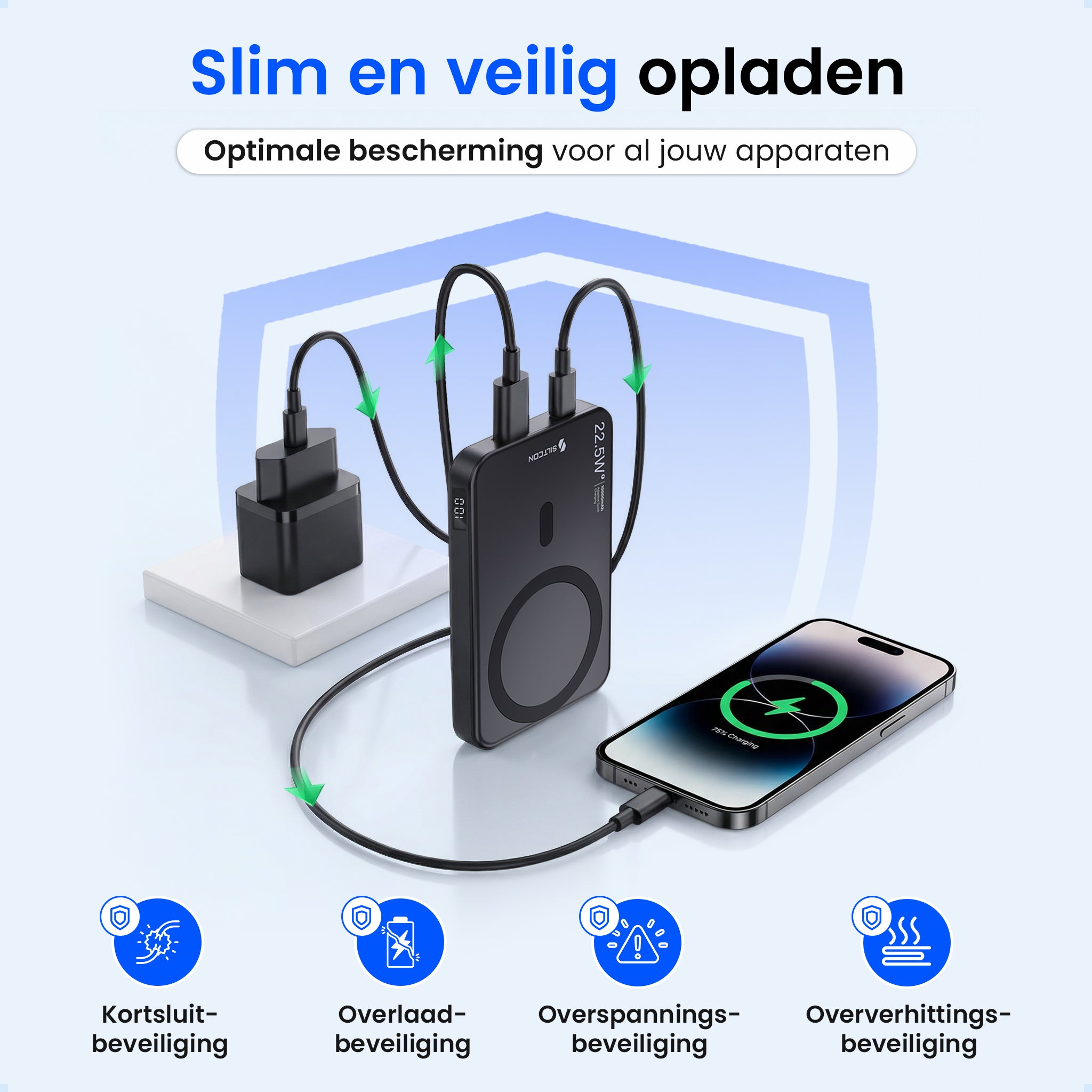 Siltcon® Draadloze Powerbank 10000 mAh
