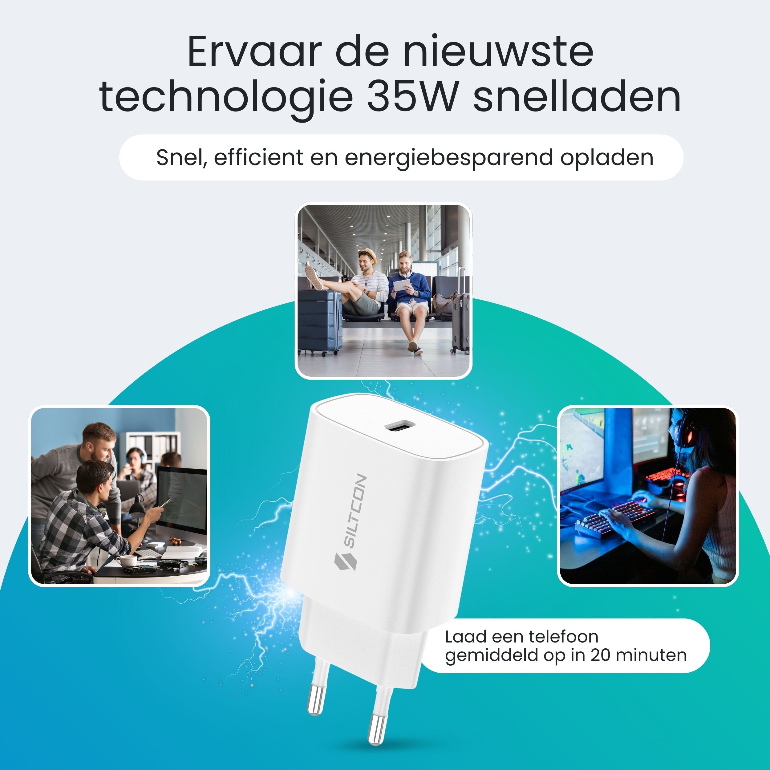 Siltcon 35W iPhone Snellader – USB-C naar Lightning Adapter 2m – iPad / iPhone / AirPods Oplader - Siltcon