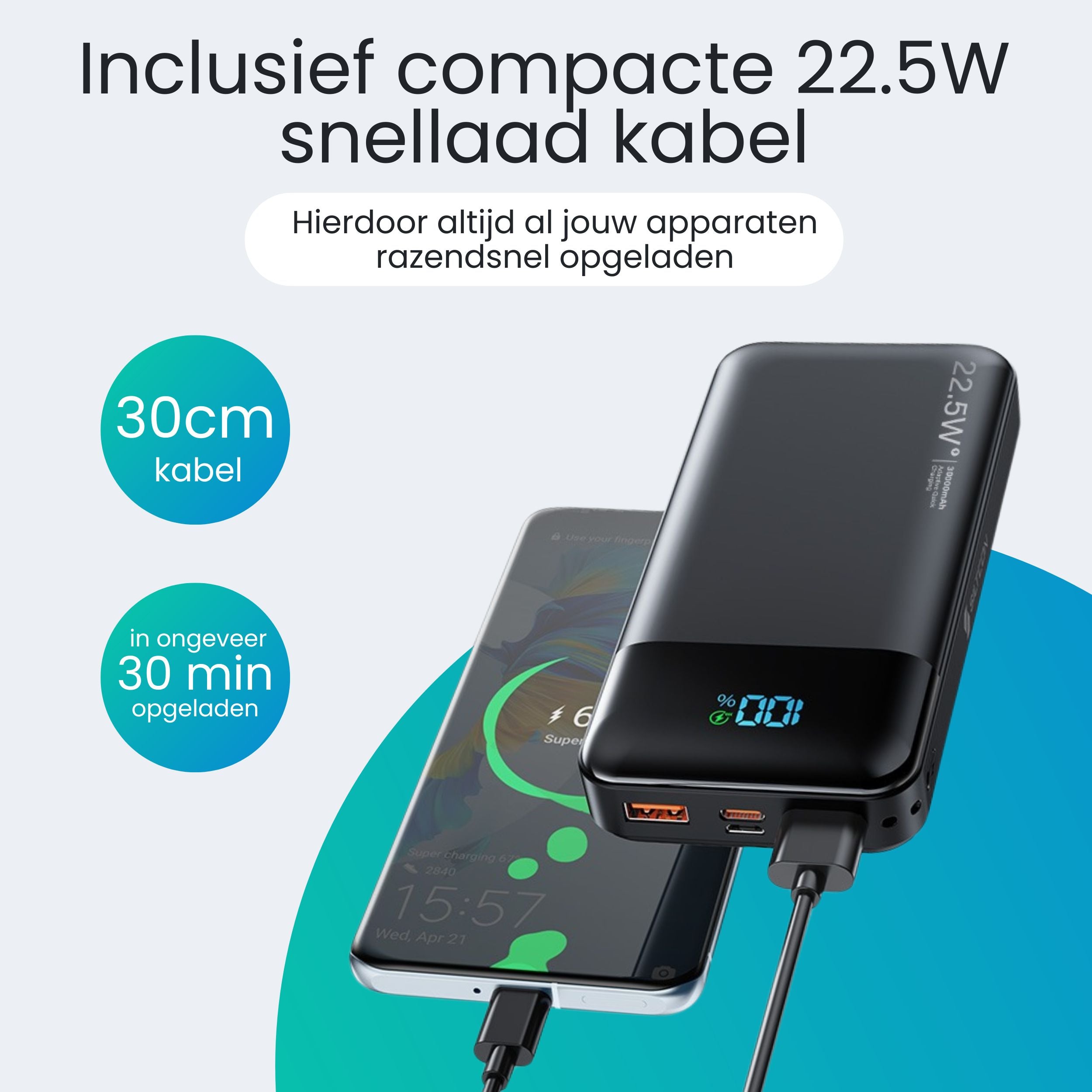 Siltcon Powerbank 30000 mAh – Snelladen & LED Display