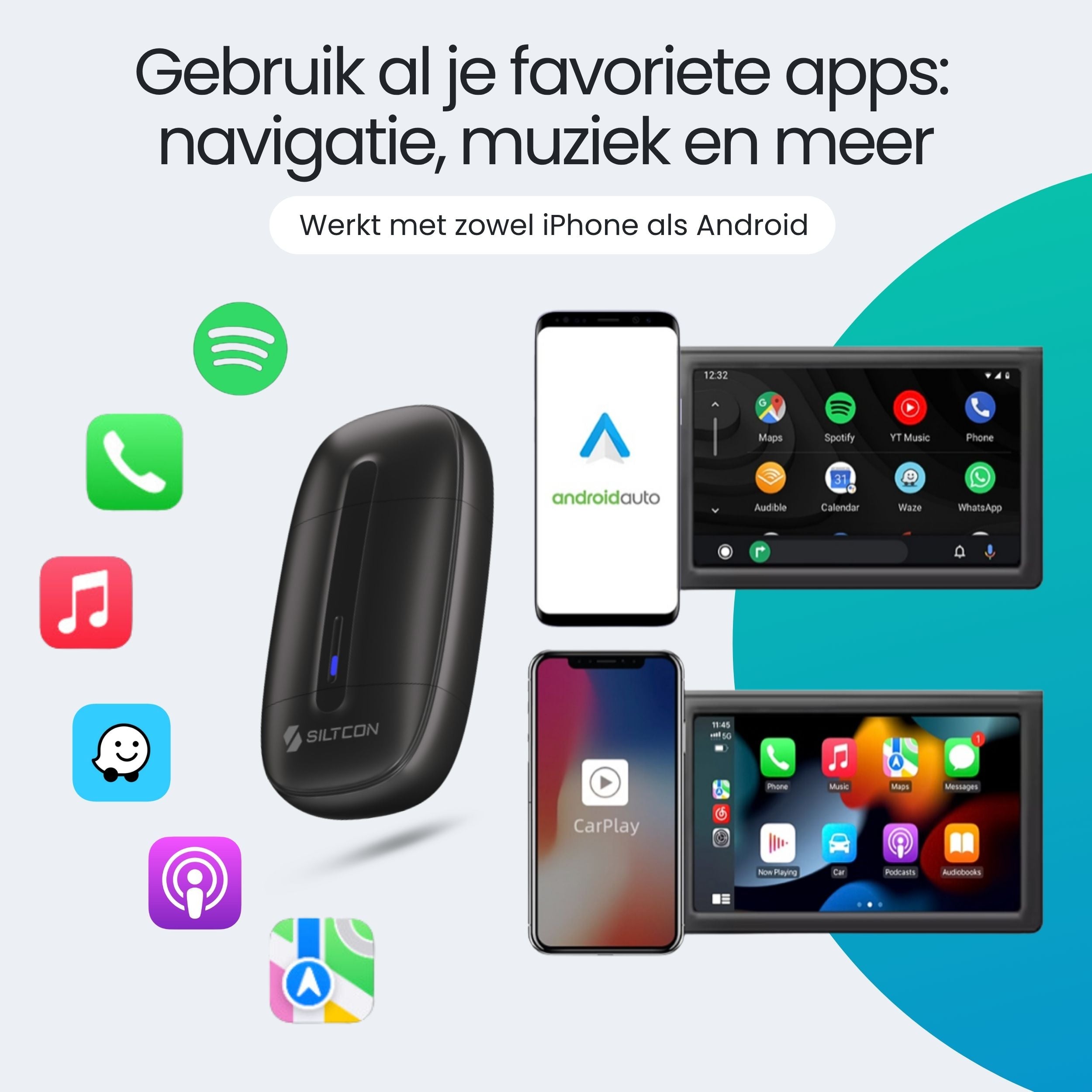 Siltcon® CarPlay Dongle – Draadloos CarPlay & Android Auto
