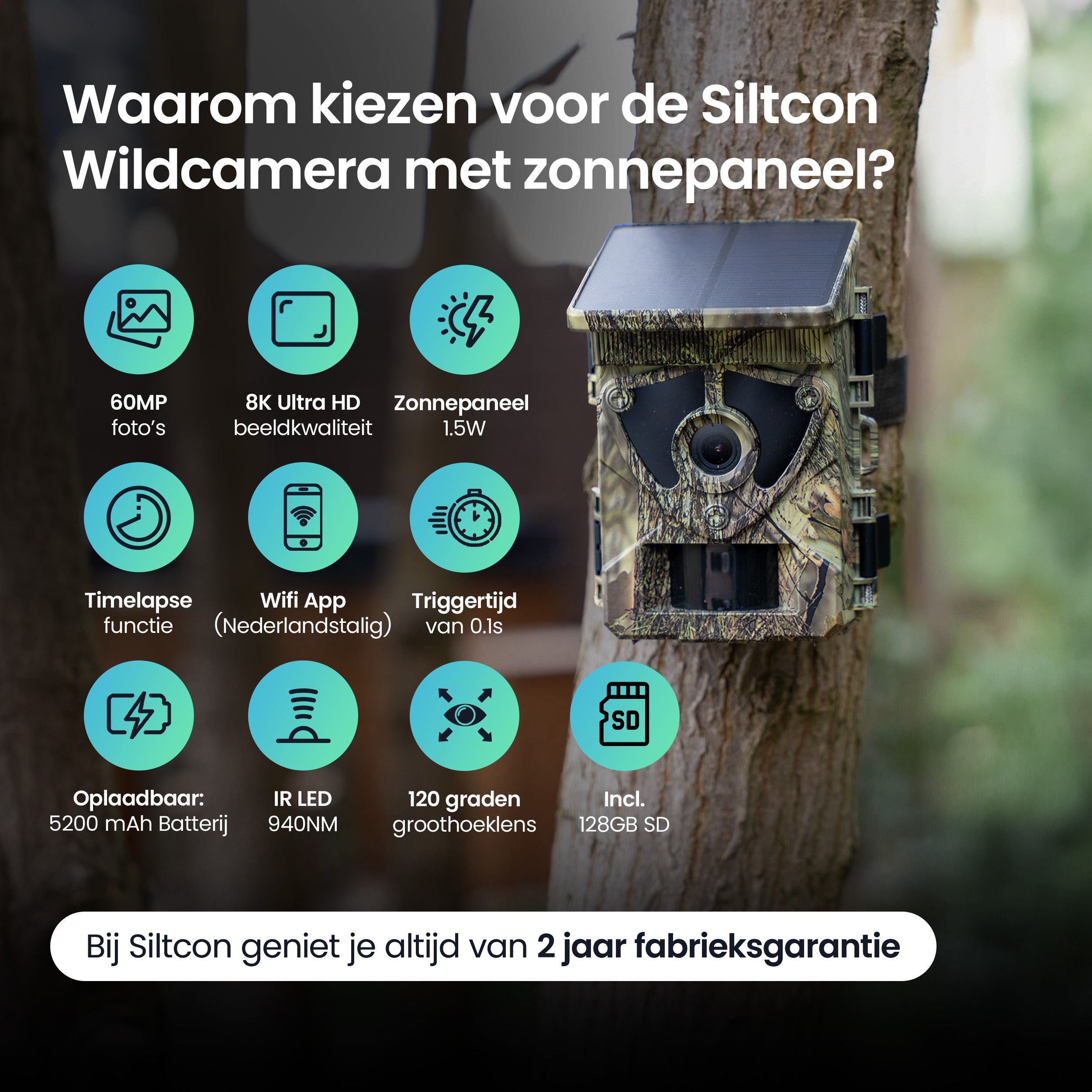 Siltcon – 8K Wildcamera met Zonnepaneel – WiFi