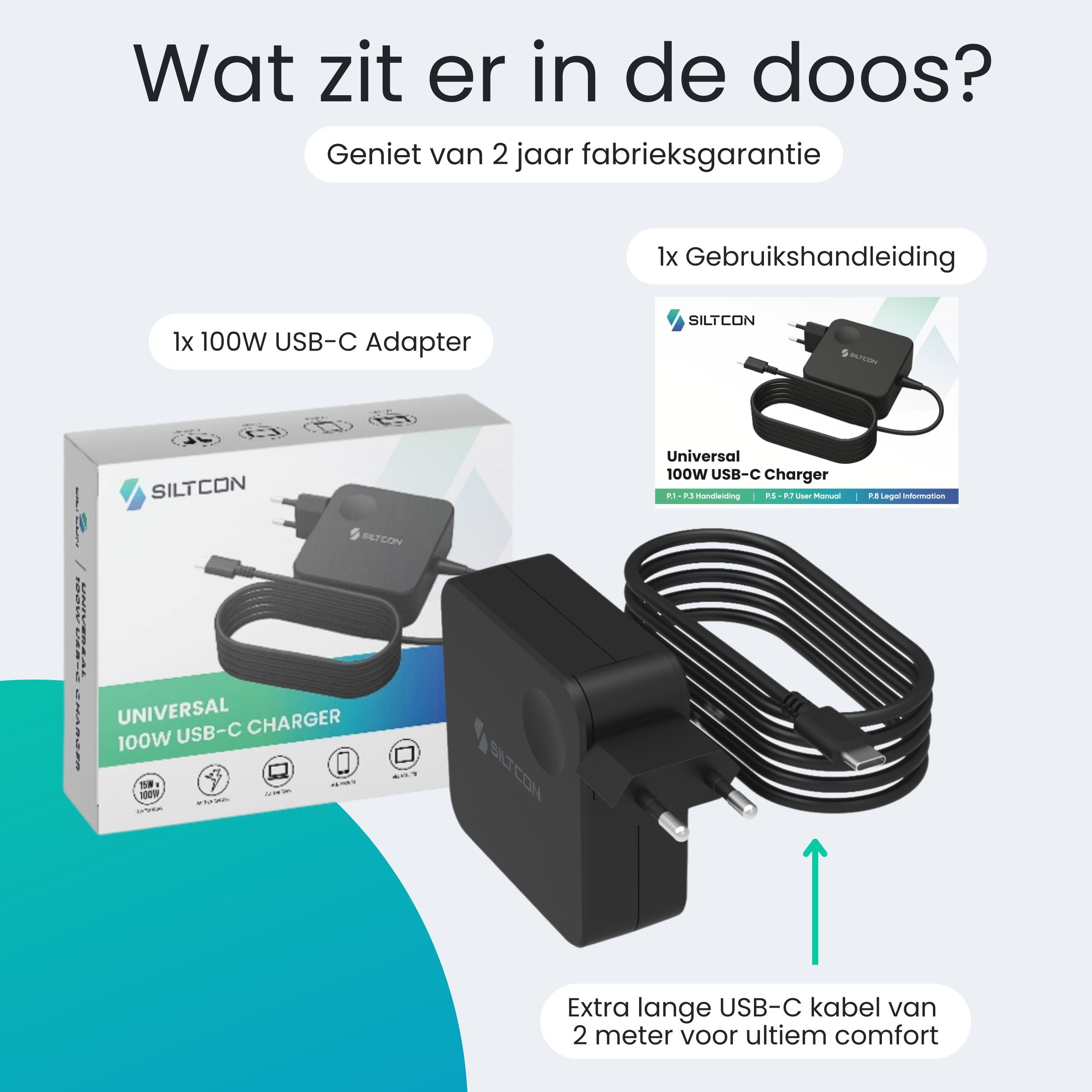 Siltcon 100W USB C Adapter – Snellader voor Laptop & Smartphone