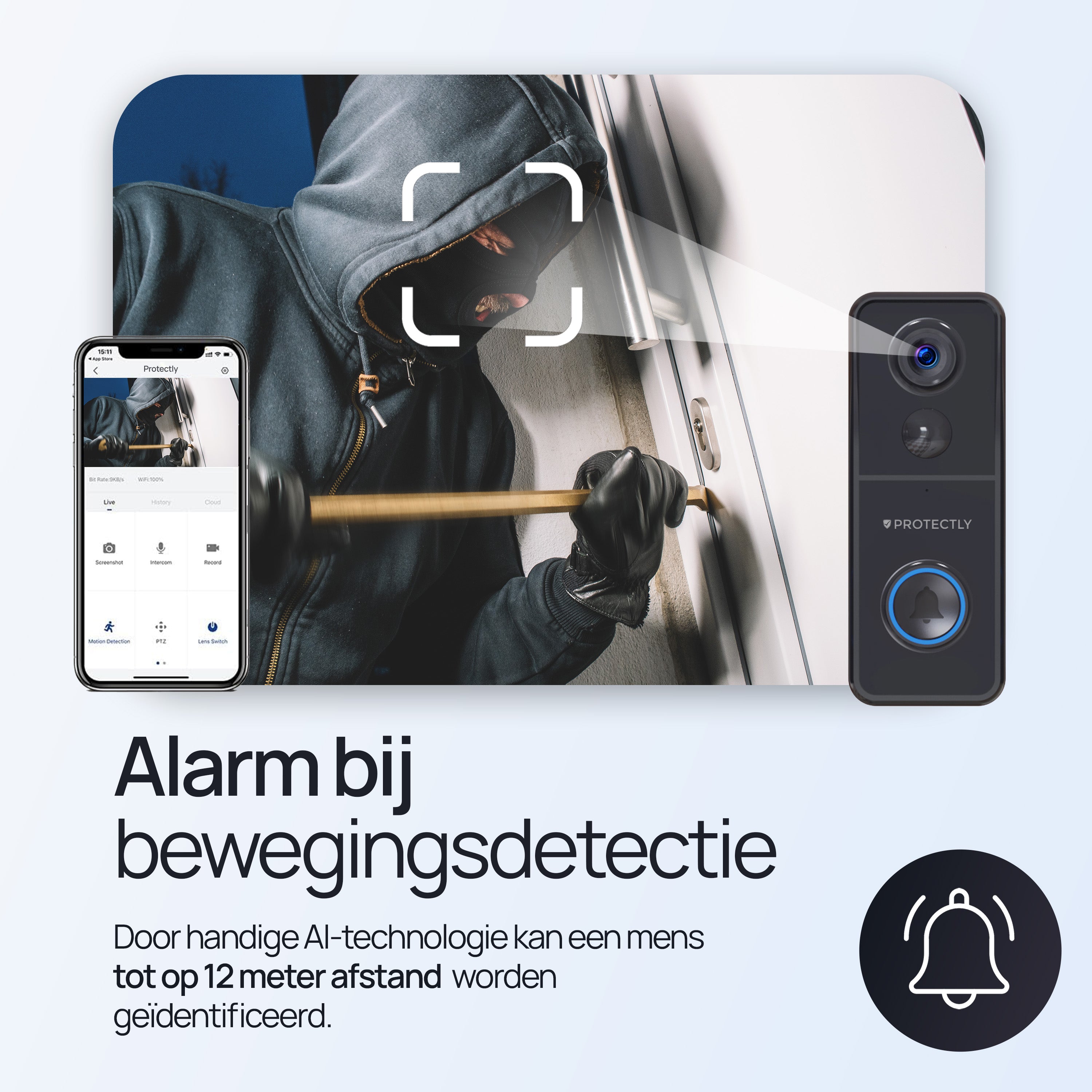 Protectly® Slimme Draadloze Video Deurbel 4K Beeldkwaliteit