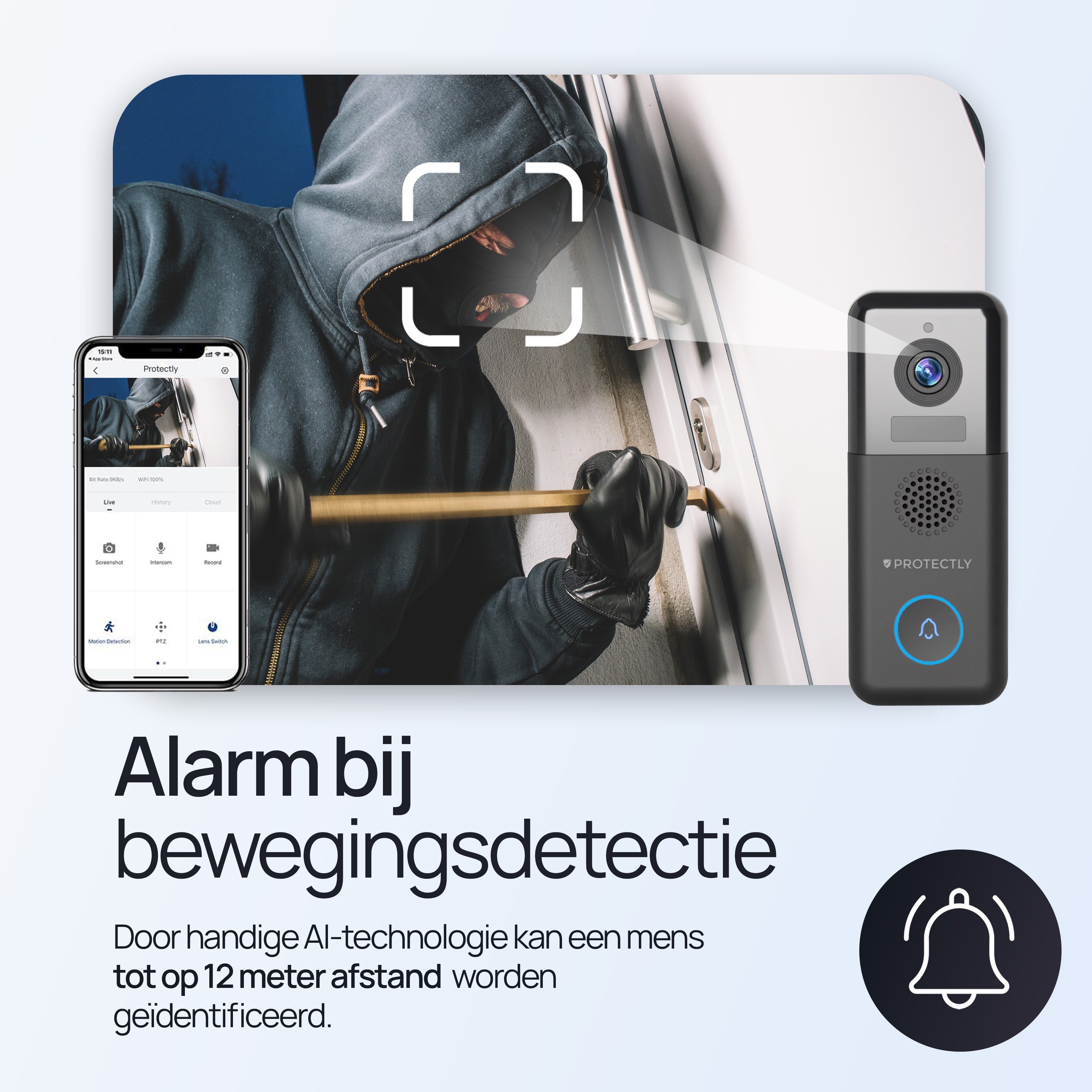 Protectly® Video Deurbel Draadloos & Bedraad 2K