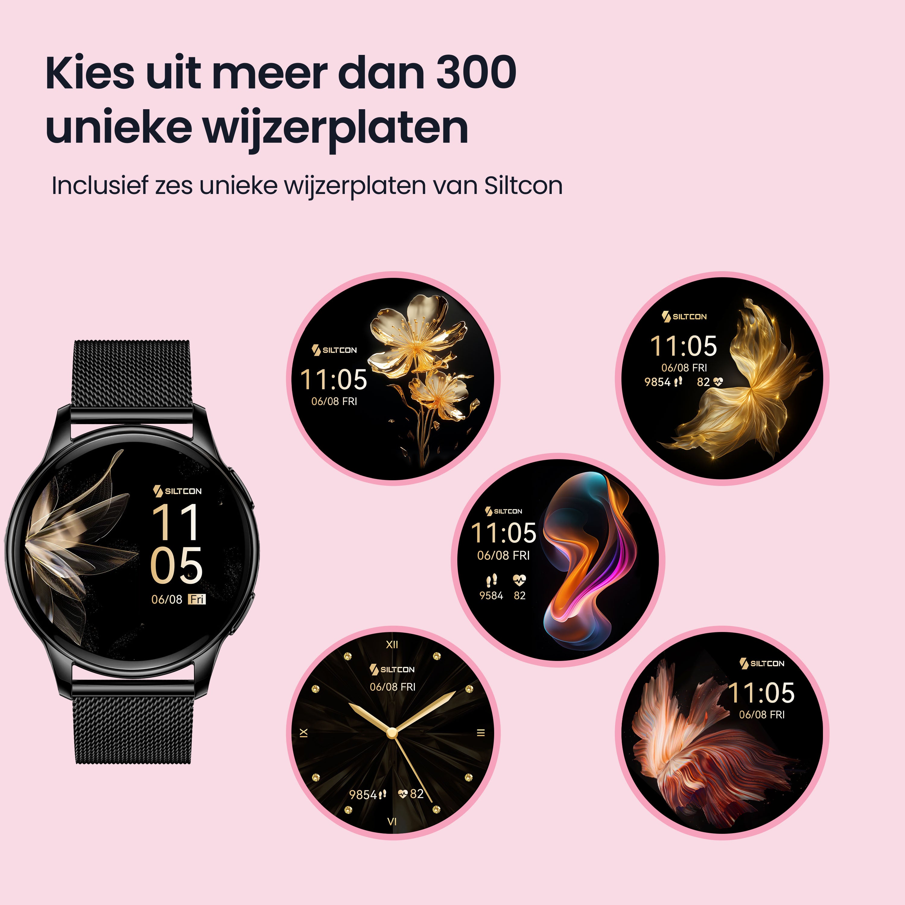 Siltcon Auréa Smartwatch Dames Zwart – Stijlvol & Gezondheidsgericht - Siltcon