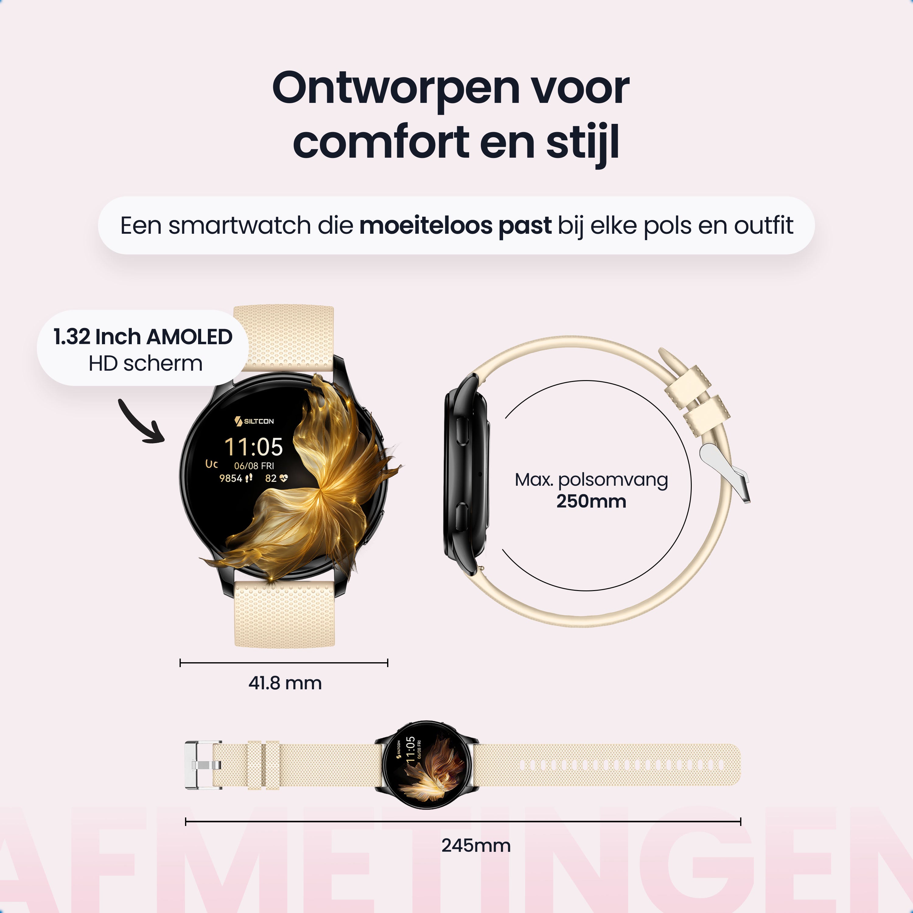 Siltcon Auréa Smartwatch Dames Zwart – Stijlvol & Gezondheidsgericht - Siltcon