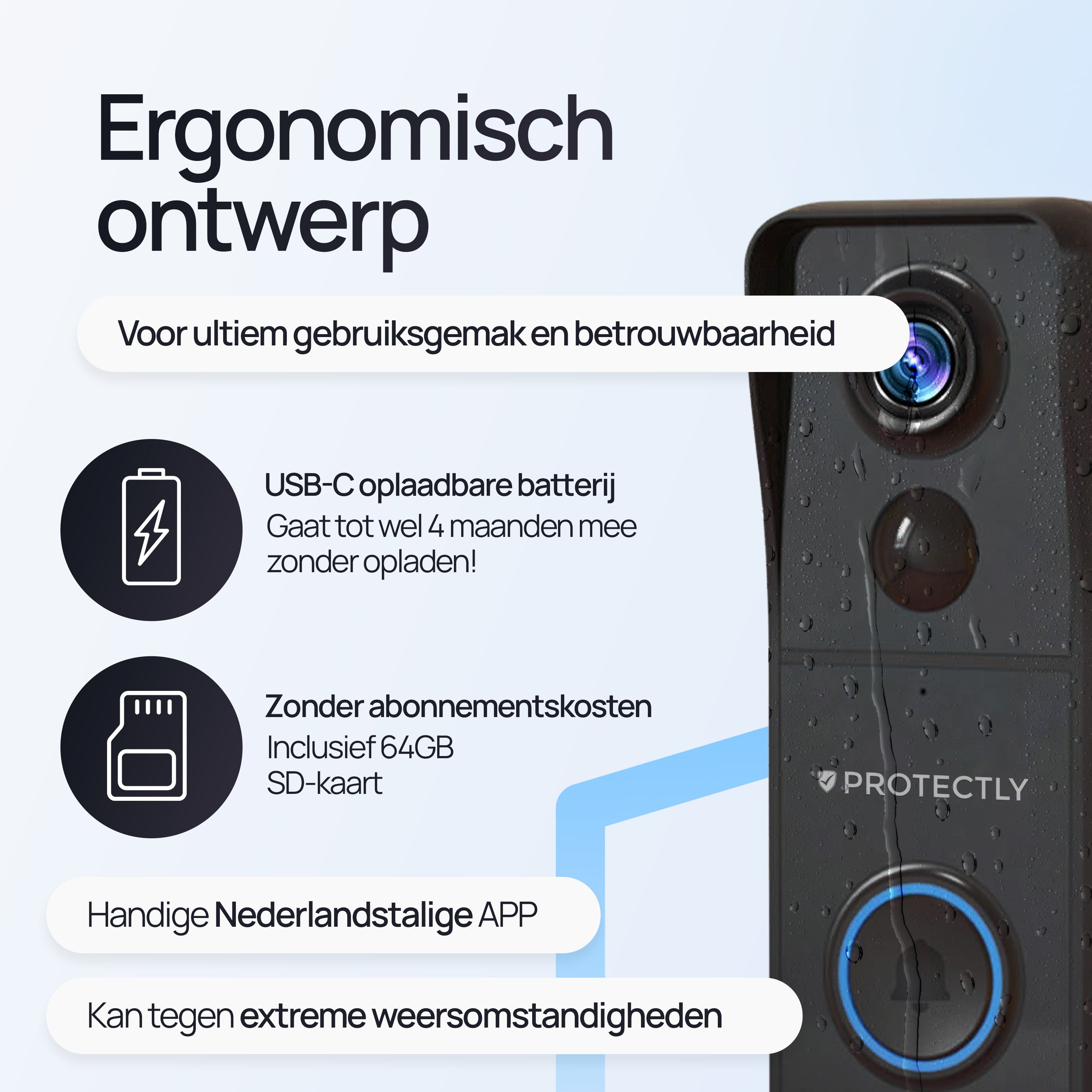 Protectly® Slimme Draadloze Video Deurbel 4K Beeldkwaliteit
