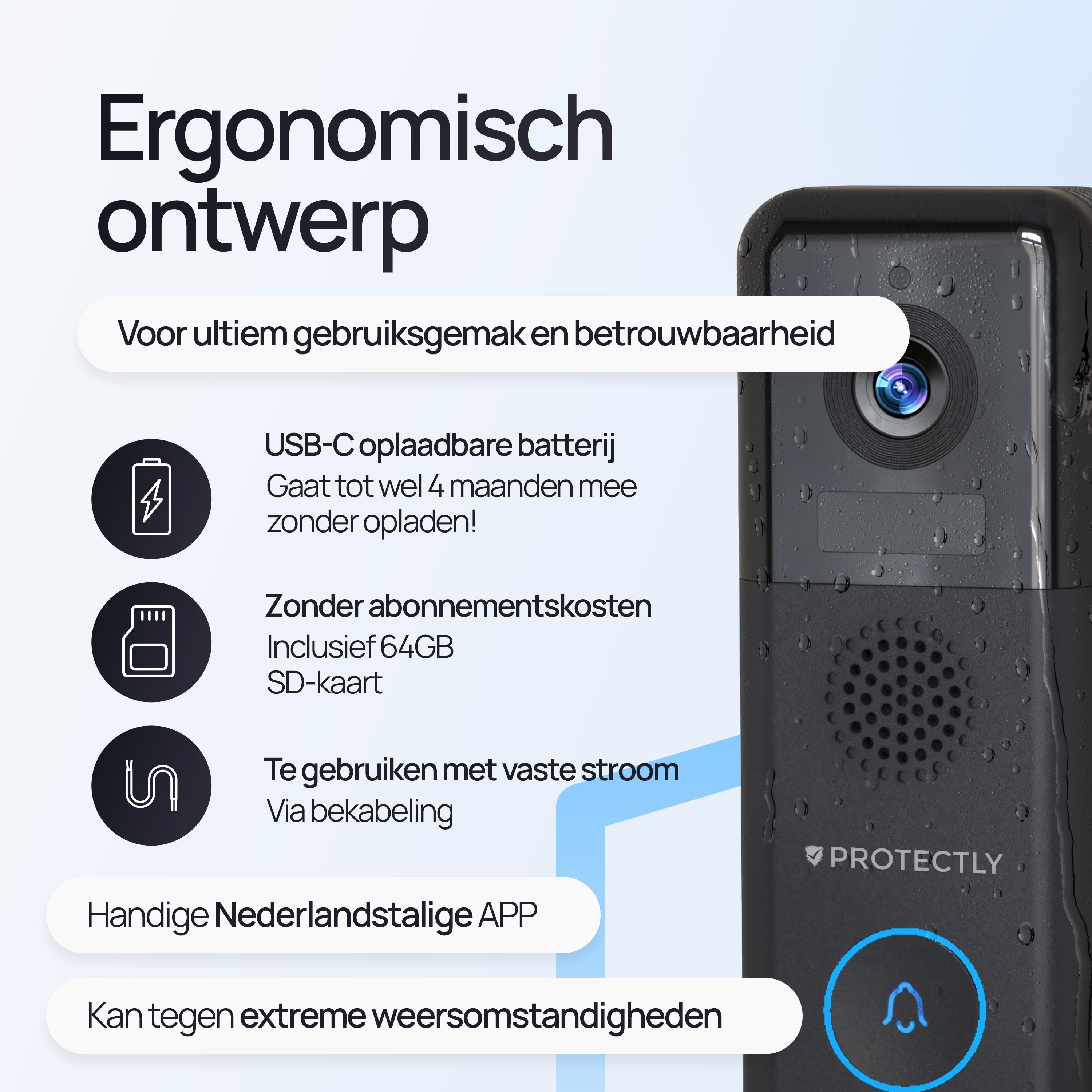 Protectly® Video Deurbel Draadloos & Bedraad 2K