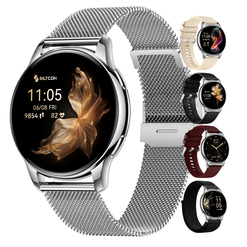 Siltcon Auréa Smartwatch Dames Zilver – Incl. 5 bandjes - Siltcon