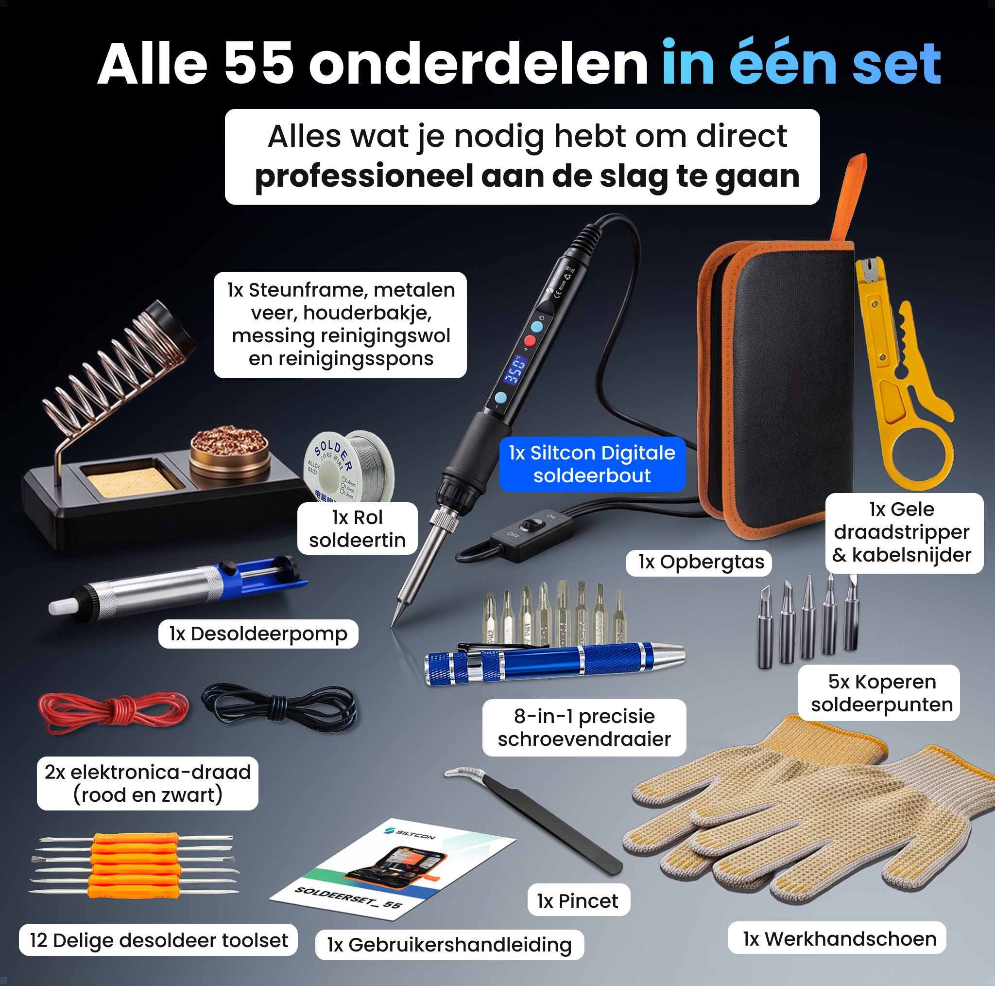 Siltcon® 3 in 1 Soldeerbout Set 60-80W - 55-Delig