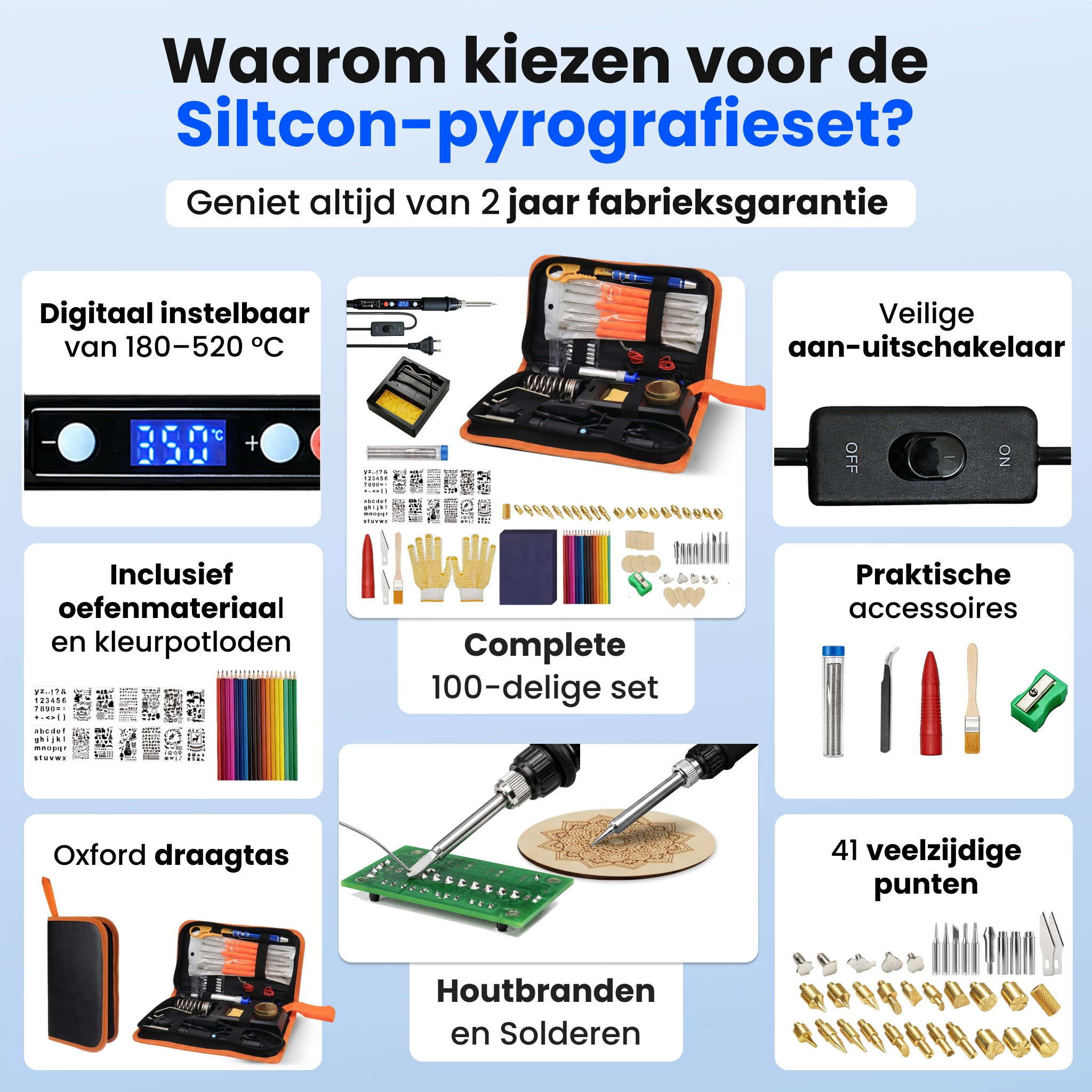 Siltcon® 3 in 1 Houtbrander Set - 100-Delig