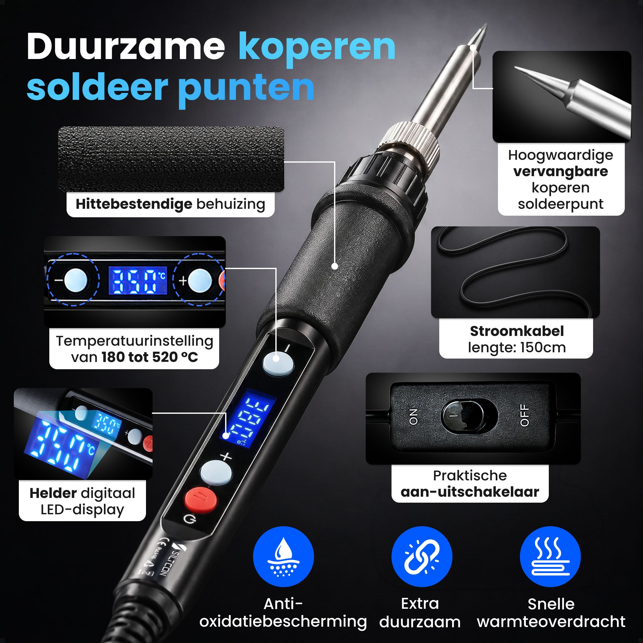 Siltcon® 3 in 1 Soldeerbout Set 60-80W - 55-Delig