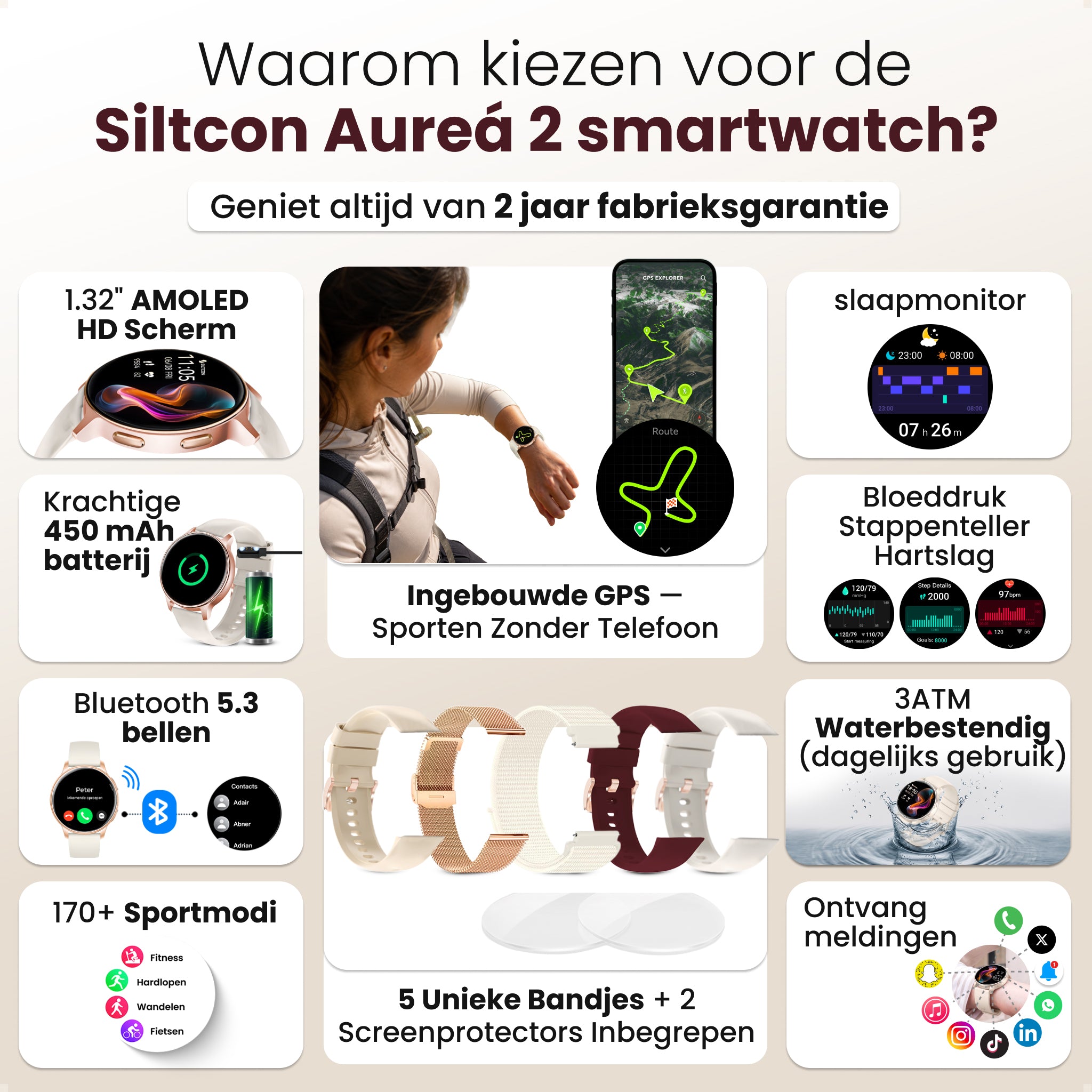Siltcon® Auréa 2 Smartwatch dames - Mat Goud