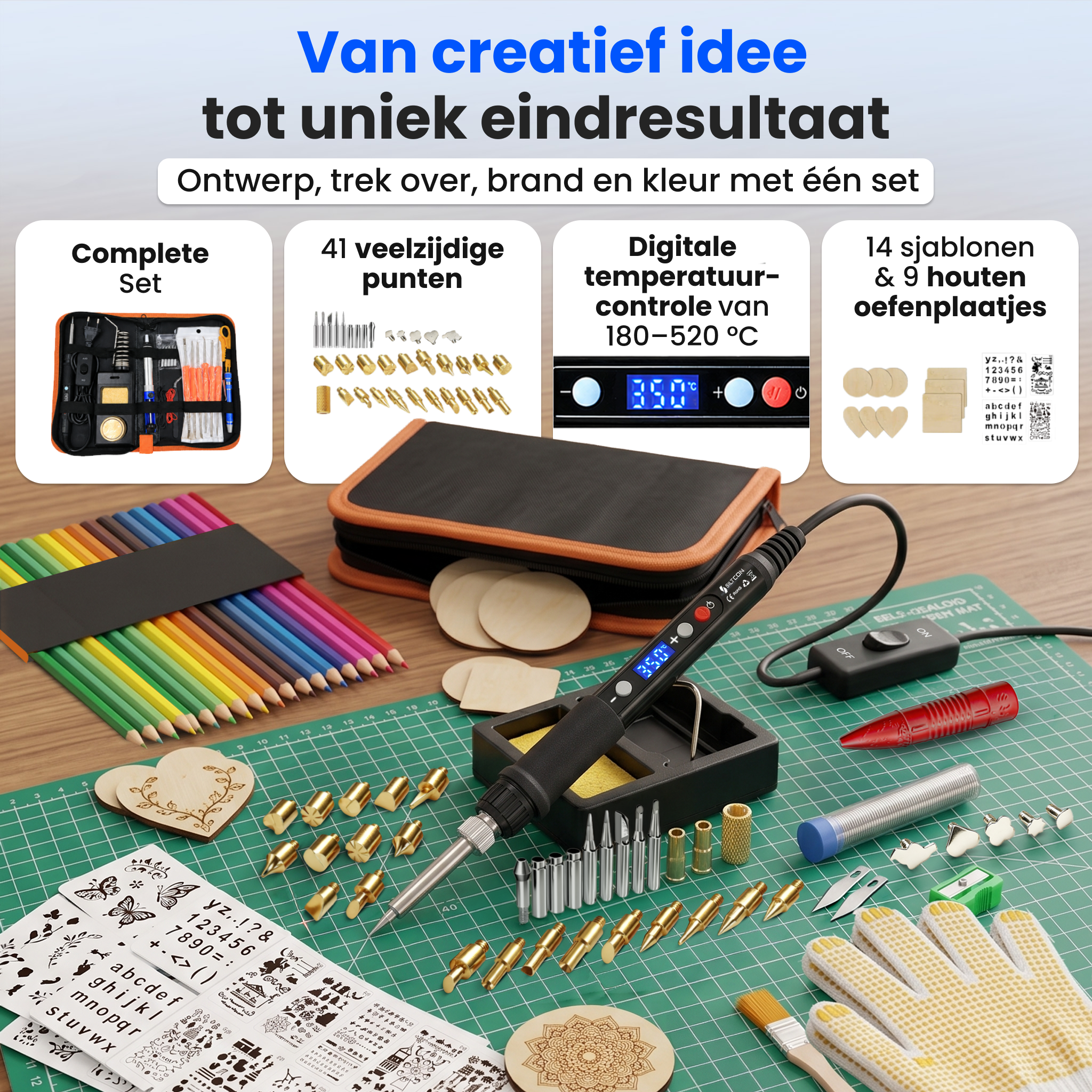 Siltcon® 3 in 1 Houtbrander Set - 100-Delig
