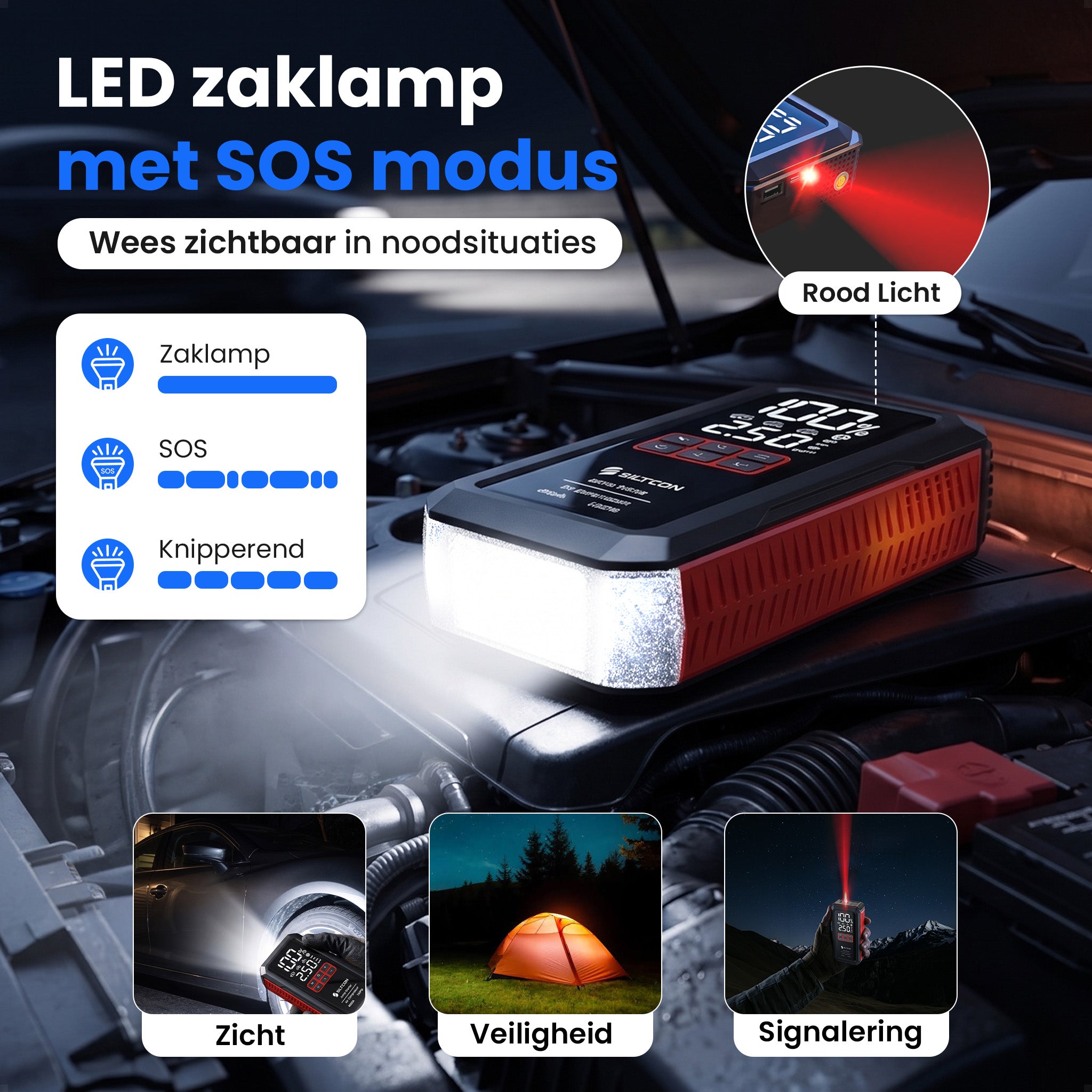 Siltcon® 12V 5-in-1 Jumpstarter voor Auto met Compressor