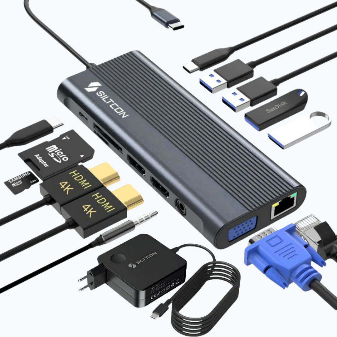 Siltcon® 13 in 1 USB C Hub - Docking Station Laptop + 100W