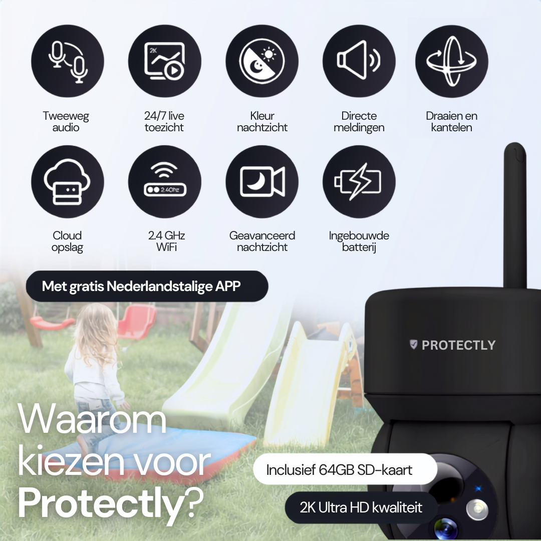 Protectly® Wireless Security Camera 2K